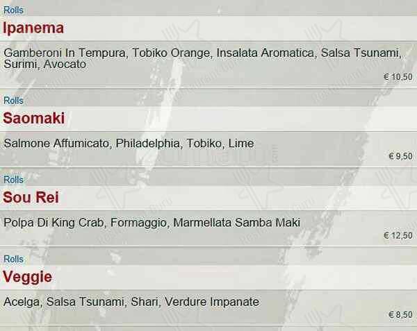 Menu di SambaMaki  Parioli 
