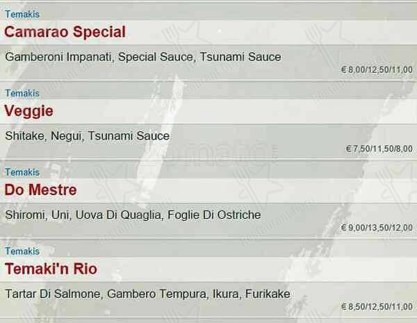 Menu di SambaMaki  Parioli 
