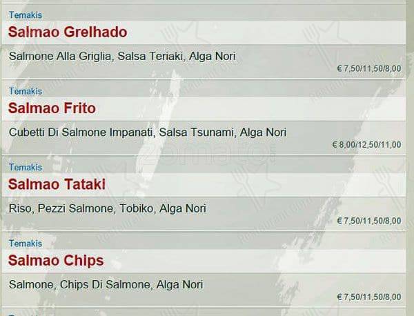 Menu di SambaMaki  Parioli 