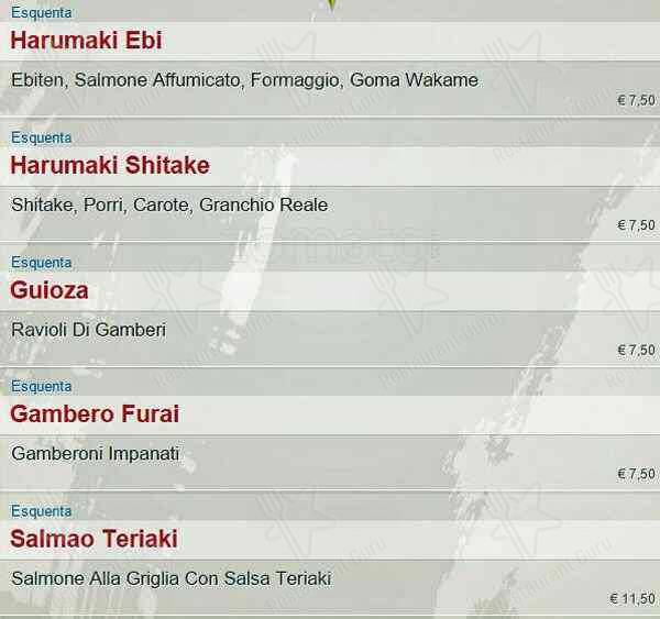 Menu di SambaMaki  Parioli 