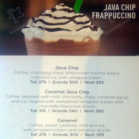 Starbucks menu