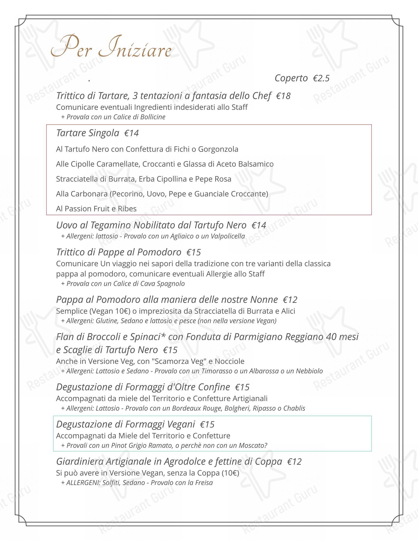 Menu bar per il Mercante ristorante