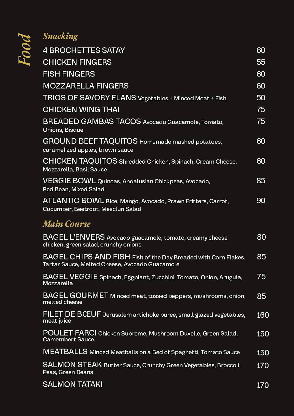 Menu de L'ENVERS Electro Bar Marrakech