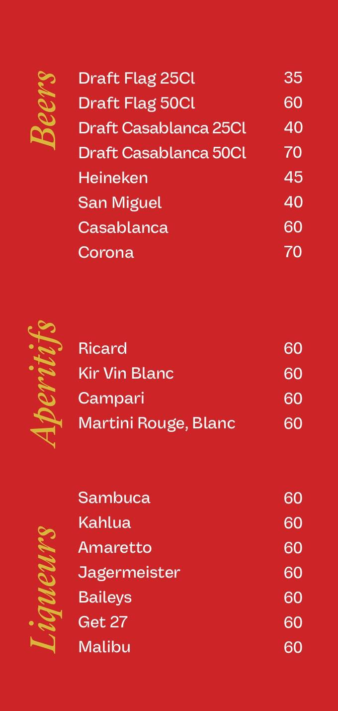Menu de L'ENVERS Electro Bar Marrakech