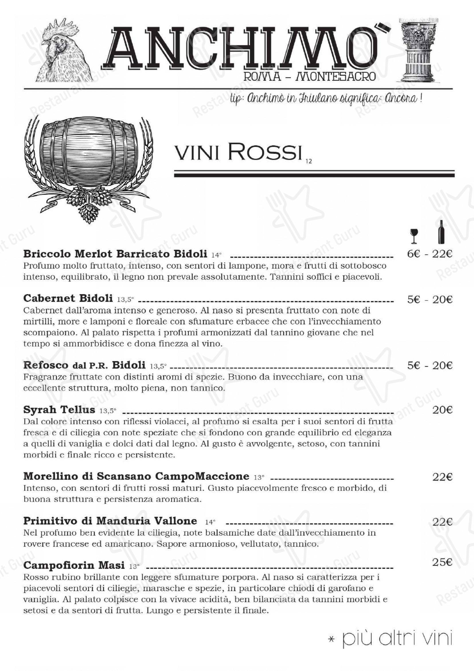 Menu per Anchimò Bistrot in Roma