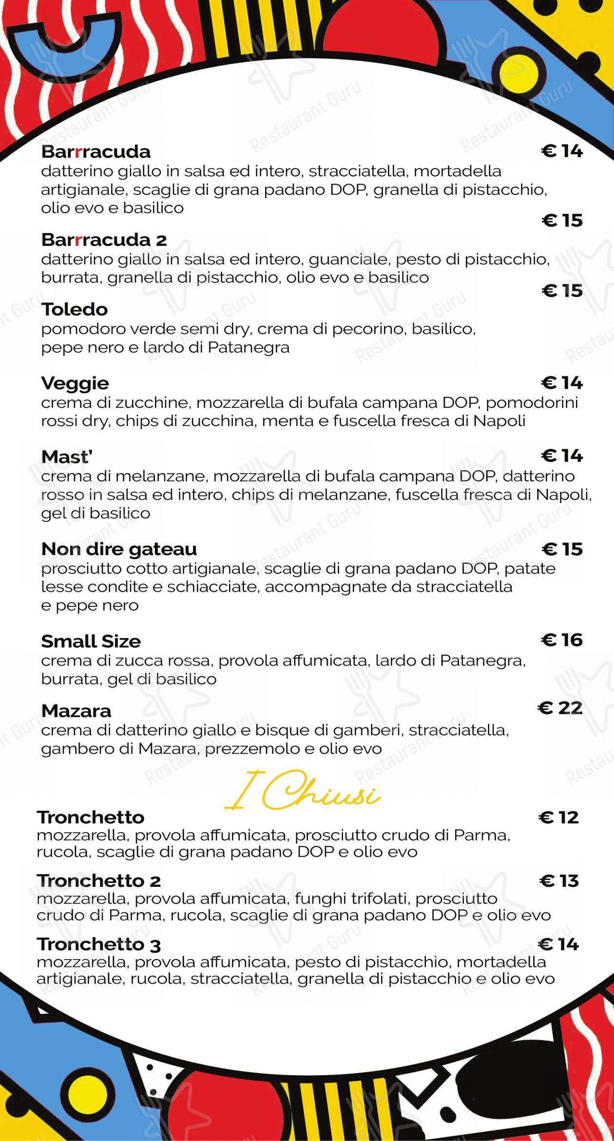 Menu per Barrracuda ristorante