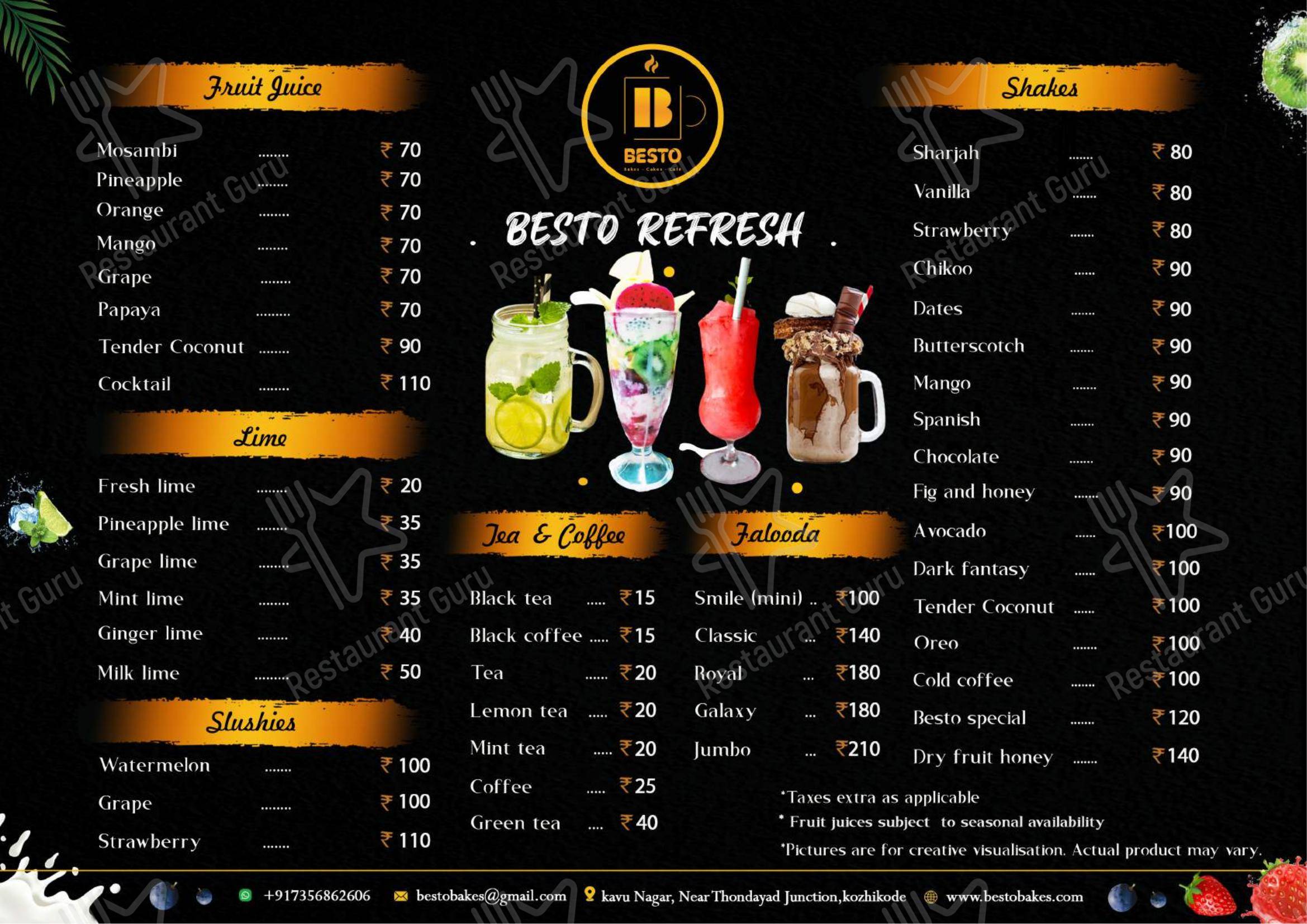 Menu for the Besto Bakes Cakes Cafe cafe