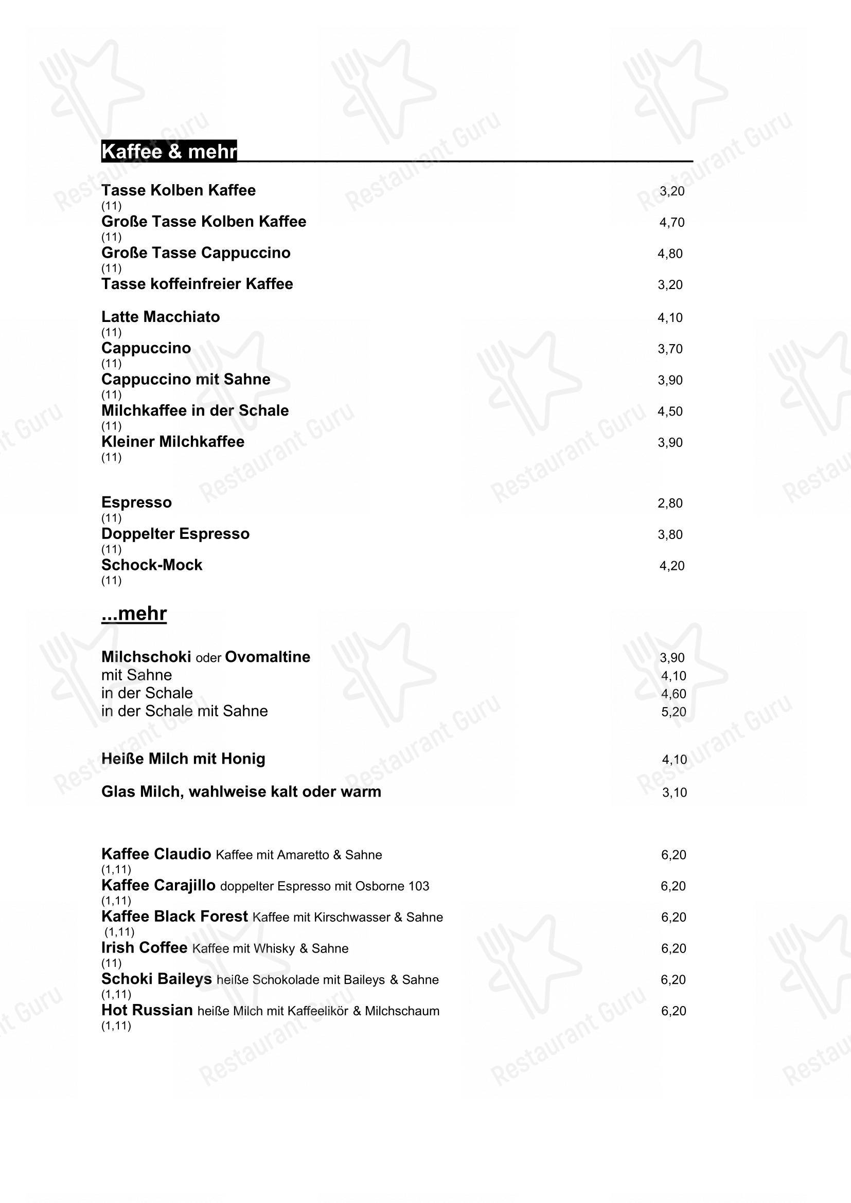 Menu pour Gaststätte Paradies dans Fribourg-en-Brisgau