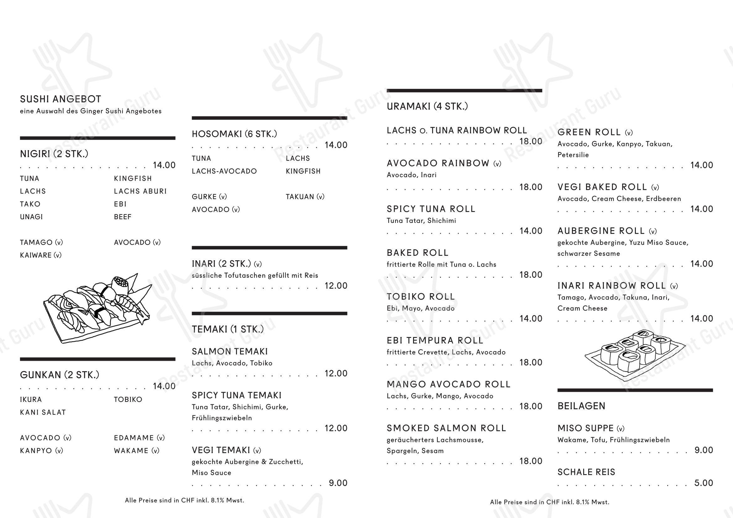 Menu bar pour Ginger Restaurant restaurant