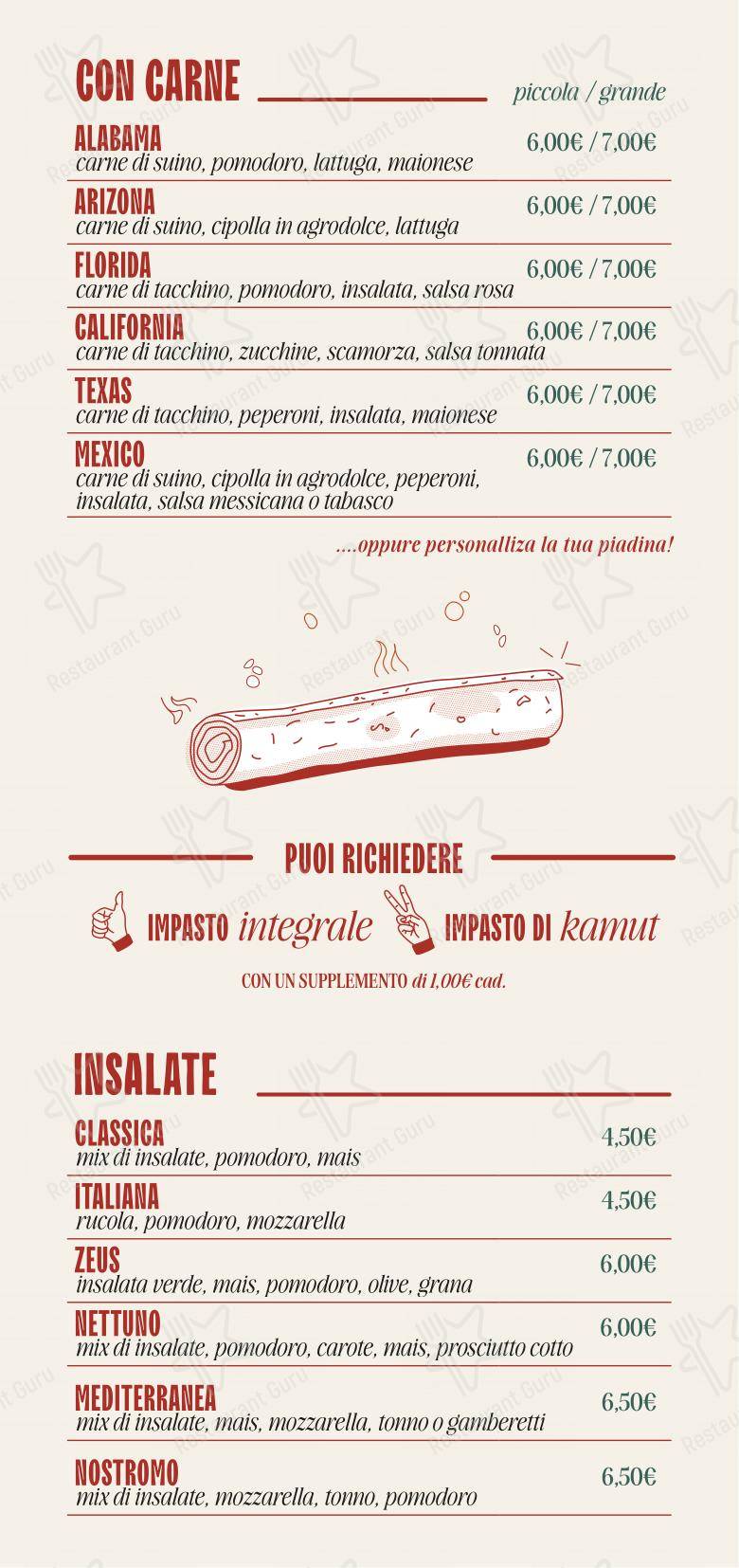 Granpiadina in Como - Menu