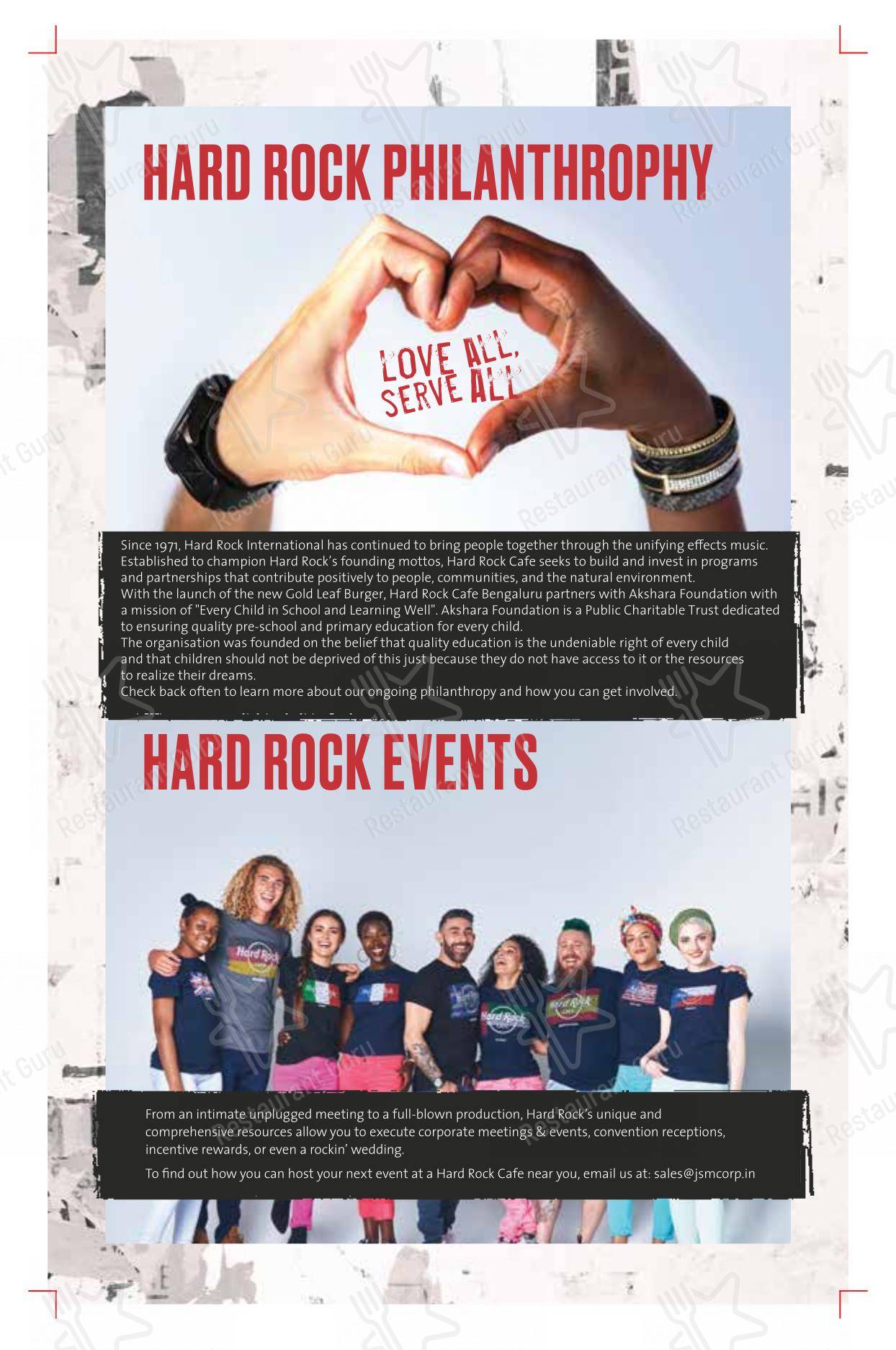 Menu for the Hard Rock Cafe Whitefield restaurant