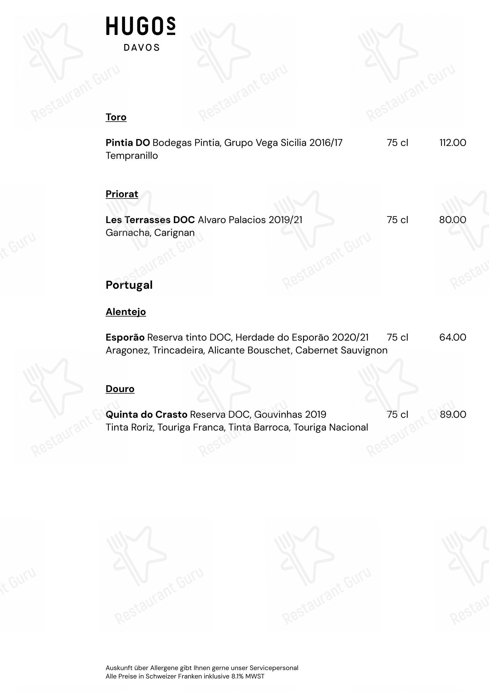 Menu di HUGO's Davos - piatti e bevande