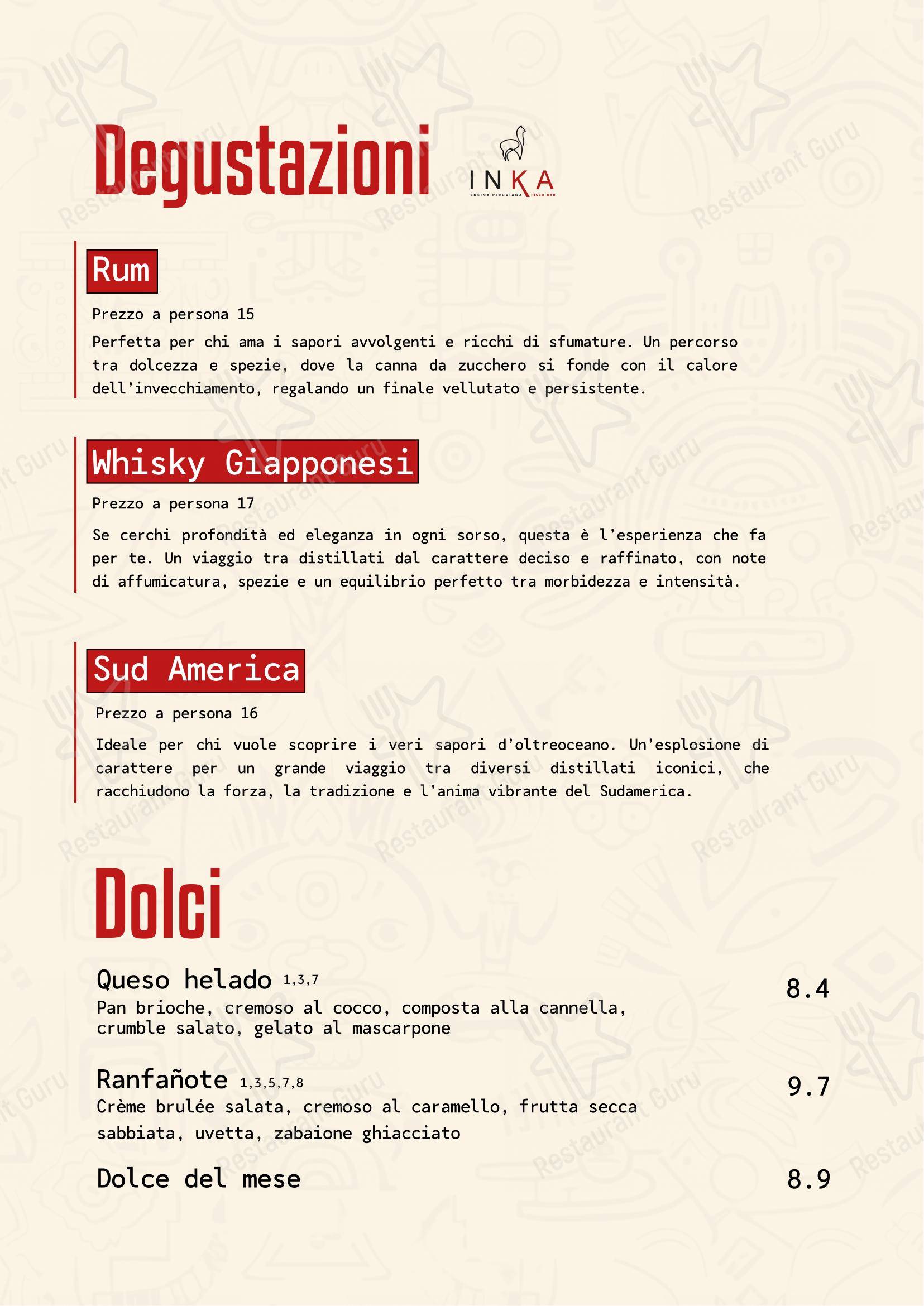 Menu per Inka - Cucina Peruviana & Pisco Bar in Verona