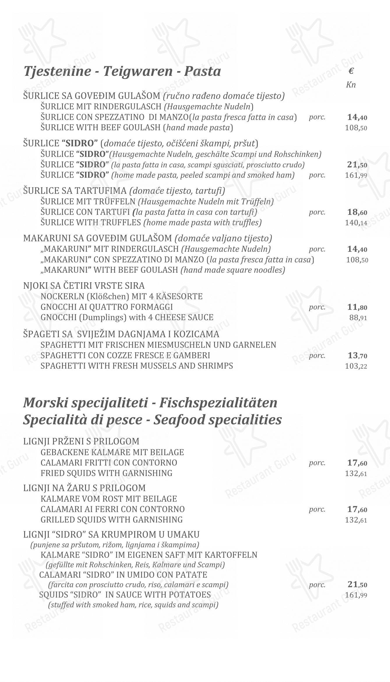 Menu per Konoba Sidro in Punat