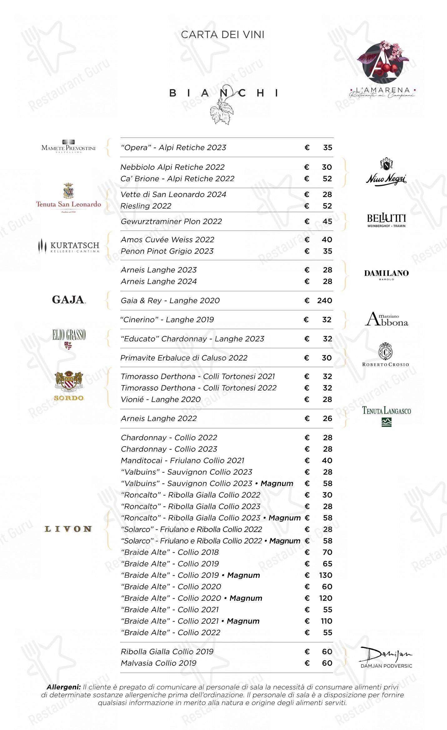 Menu per L'Amarena Ristorante ai Campiani ristorante