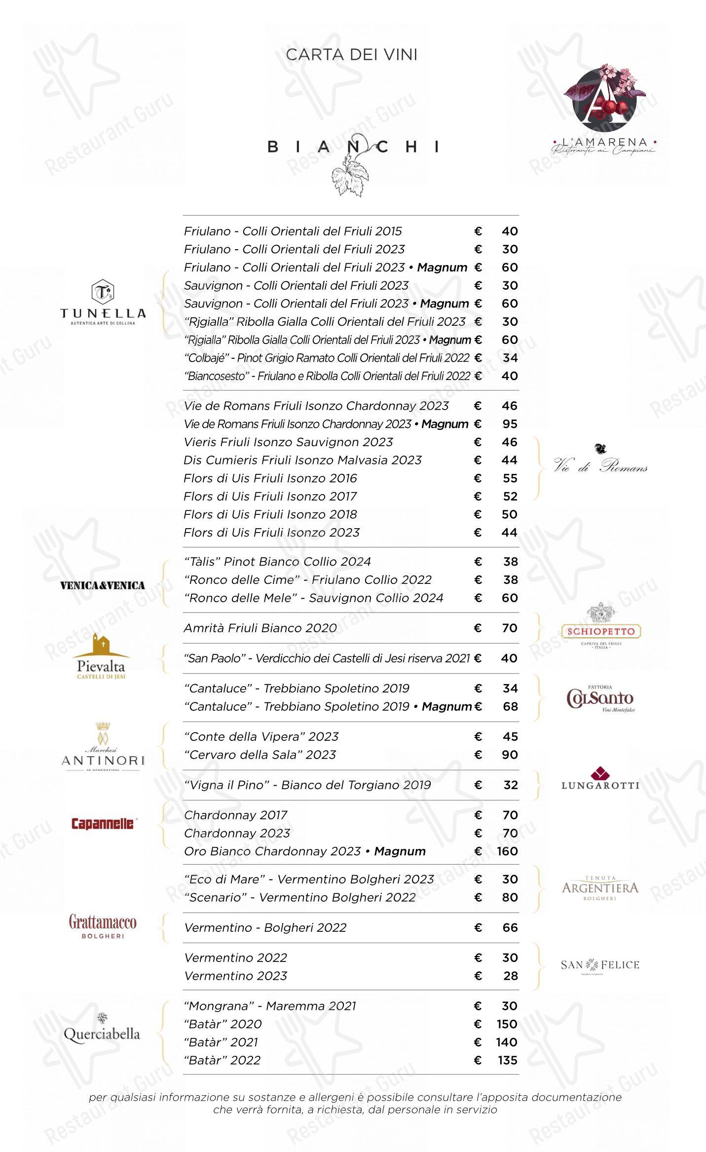 Menu di L'Amarena Ristorante ai Campiani - Menu