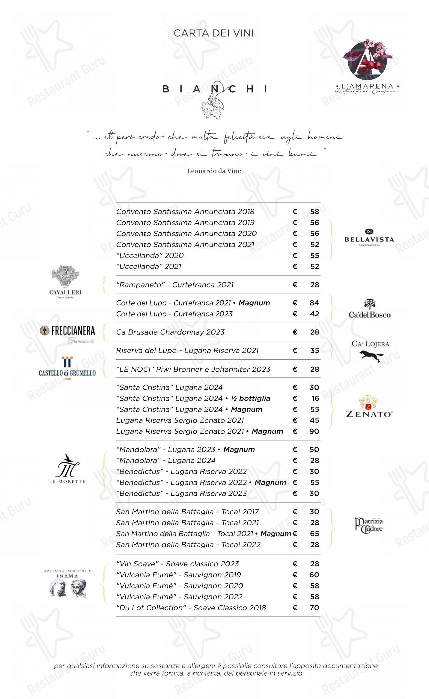 L'Amarena Ristorante ai Campiani in Cellatica - Menu