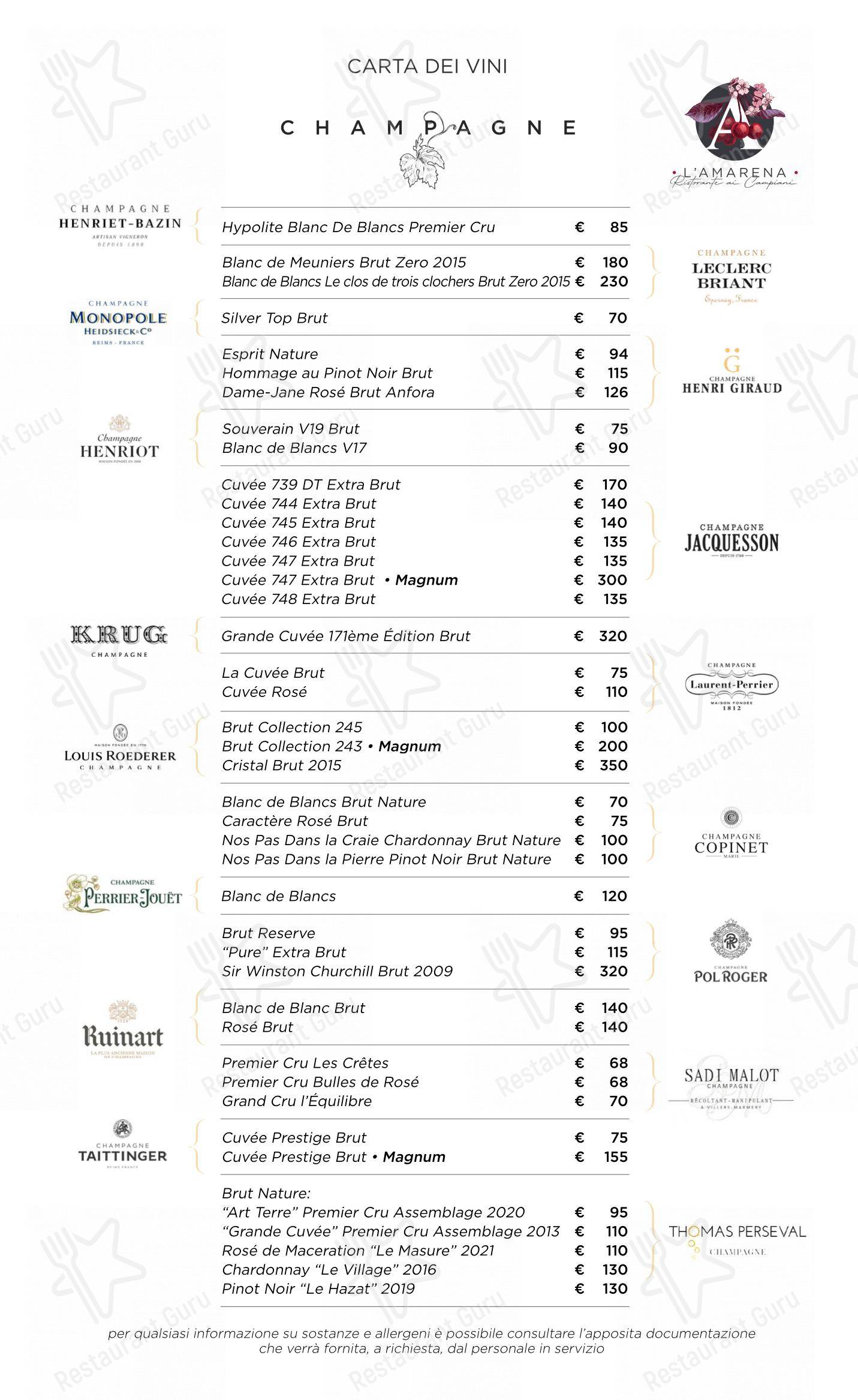 L'Amarena Ristorante ai Campiani in Cellatica - Menu