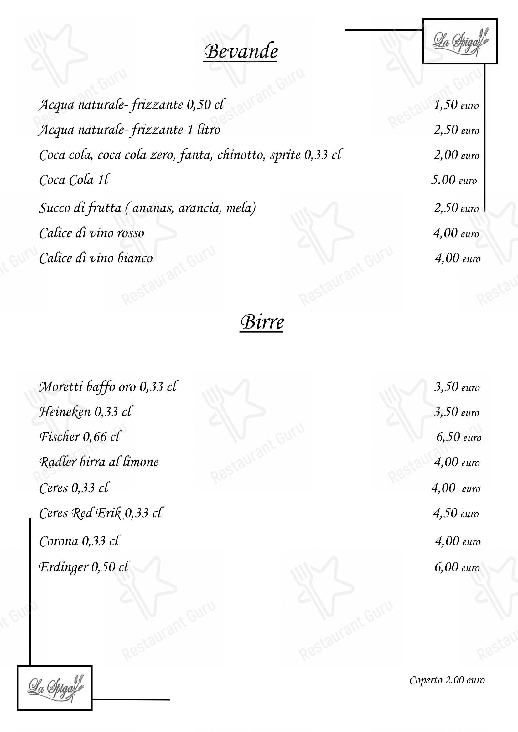 La Spiga Ristorante Pizzeria in Giarre - Menu
