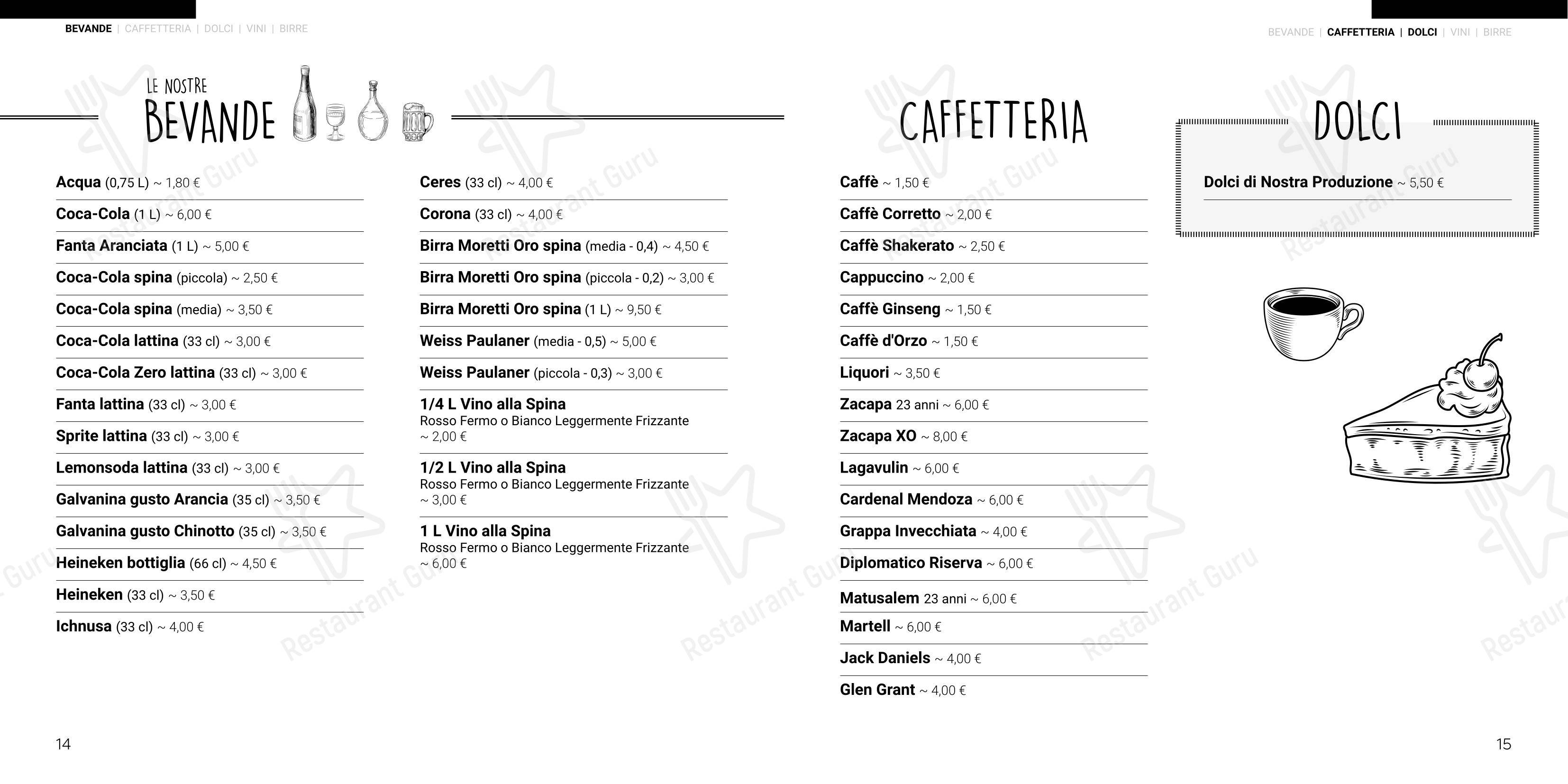 Menu di Luna Cafè - Menu bar