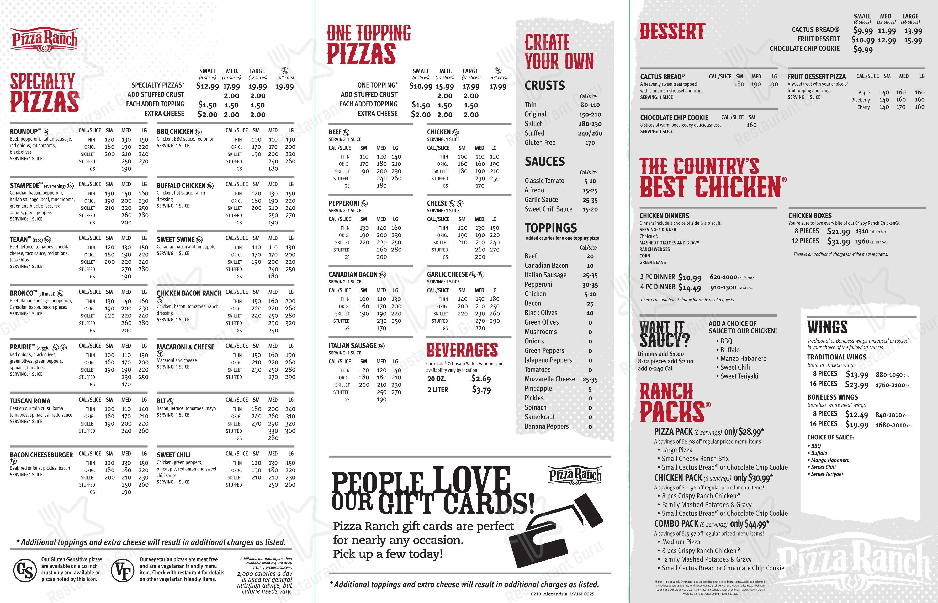 Menu at Pizza Ranch pizzeria, Alexandria