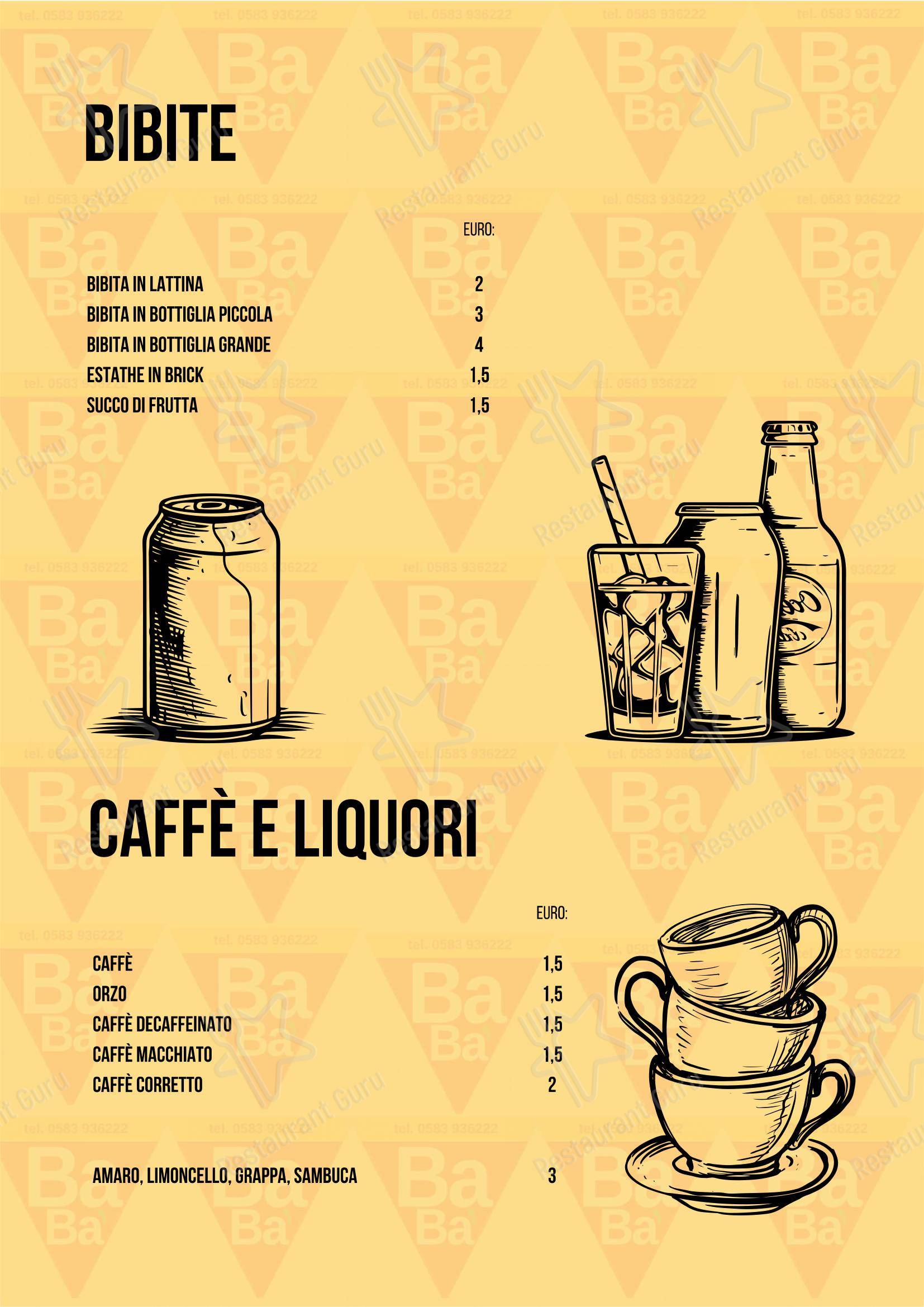 Menu di Pizzeria Babà - Menu bar