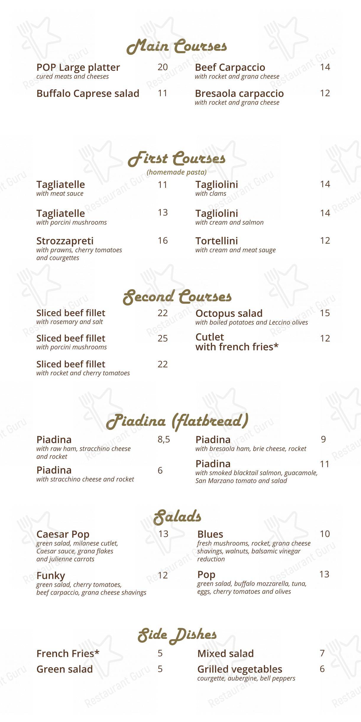 Menu bar per Prima O Poi in Rimini