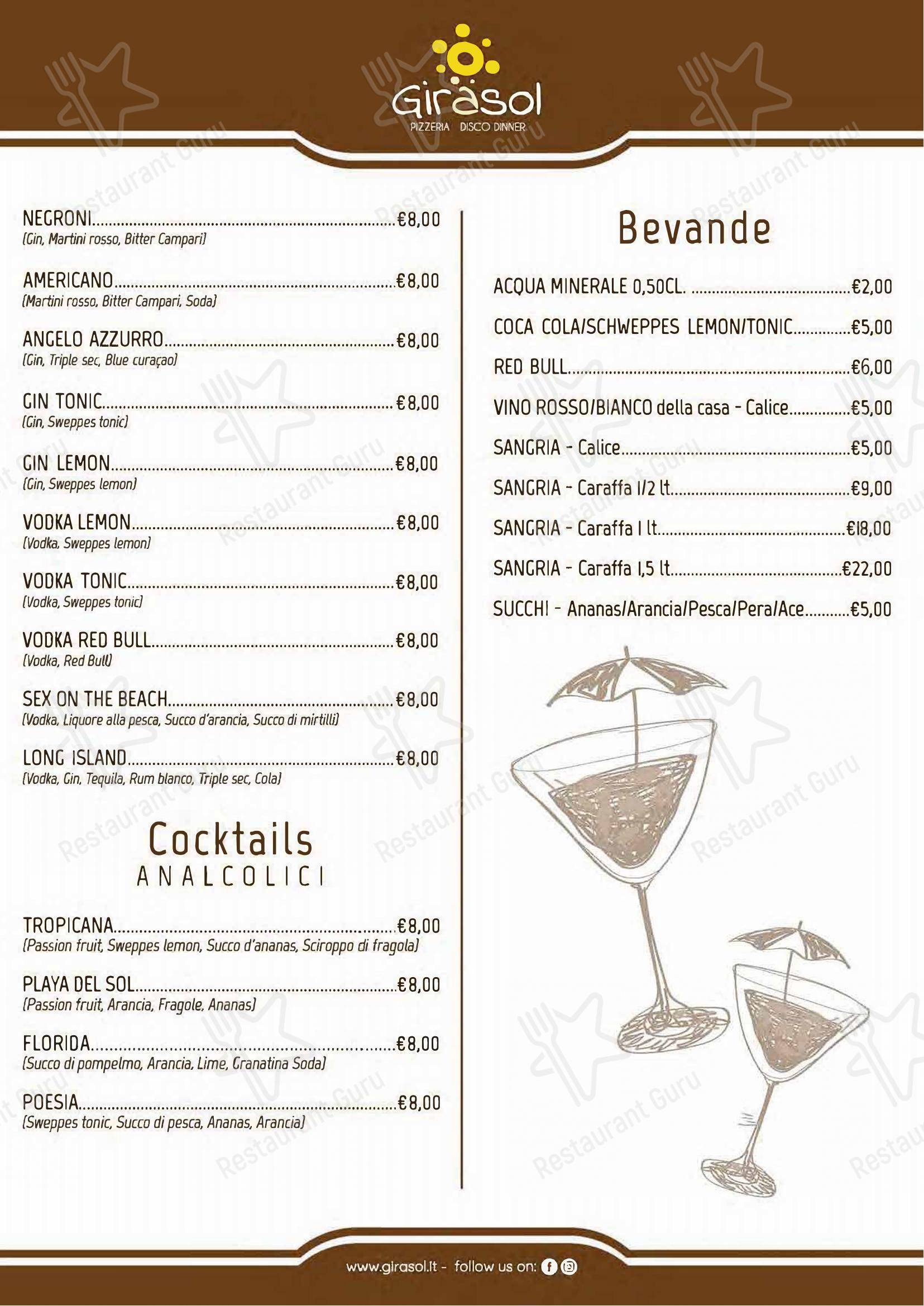 Основное меню per Pizzeria Ristorante Girasol pizzeria