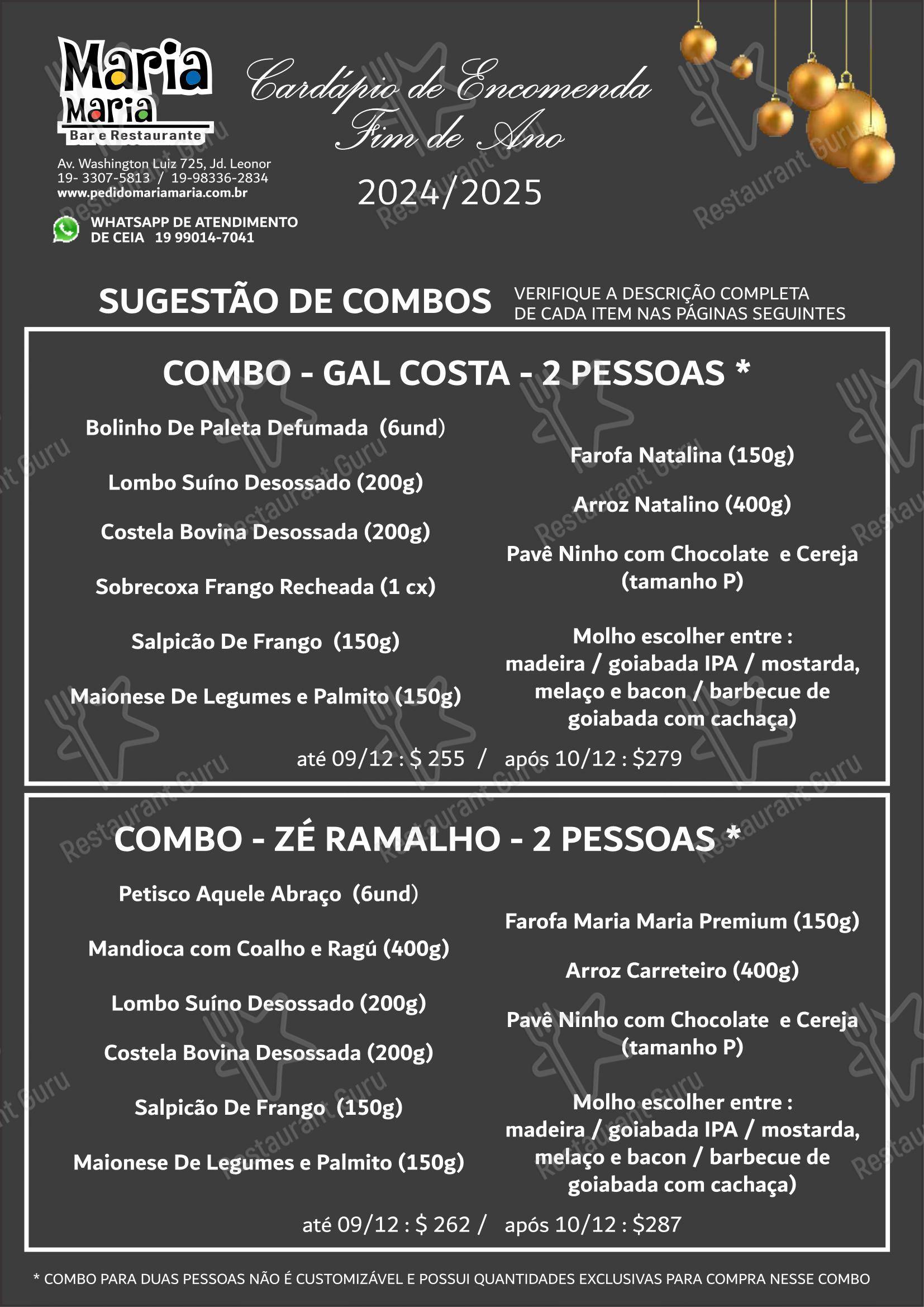 Menu para Restaurante Maria Maria em Juiz de Fora