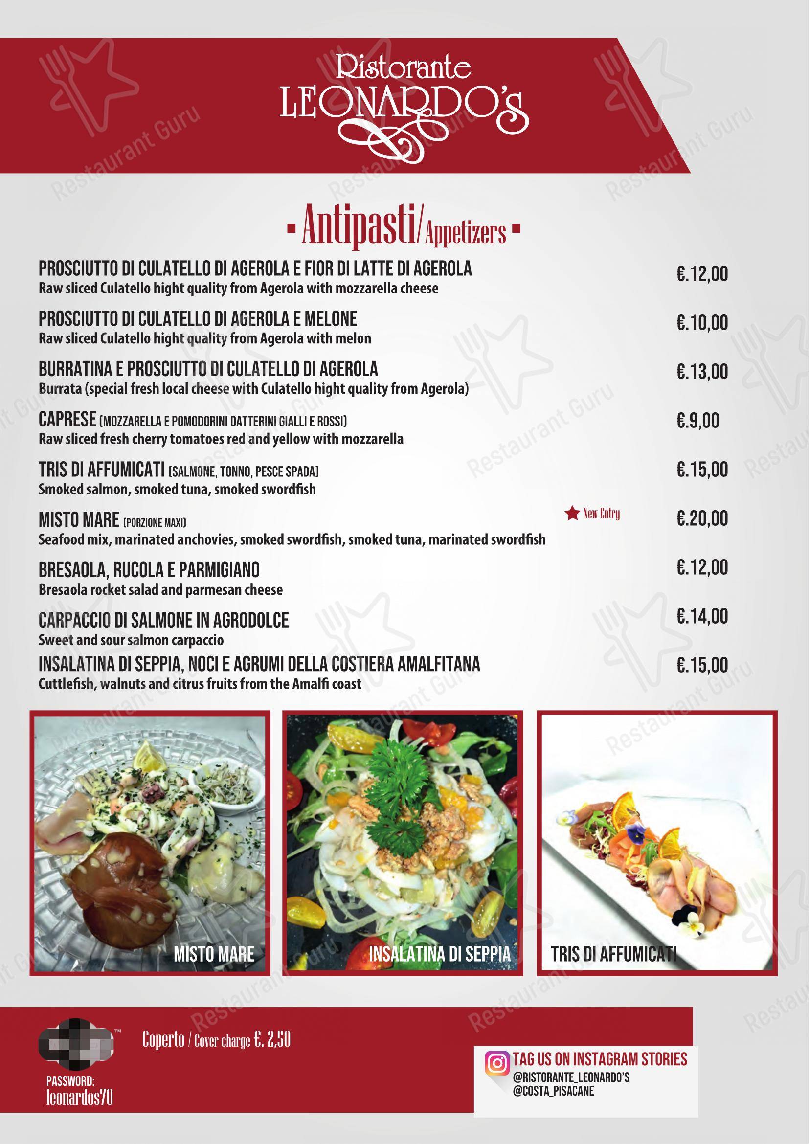 Ristorante Leonardo's in Pianillo - Menu