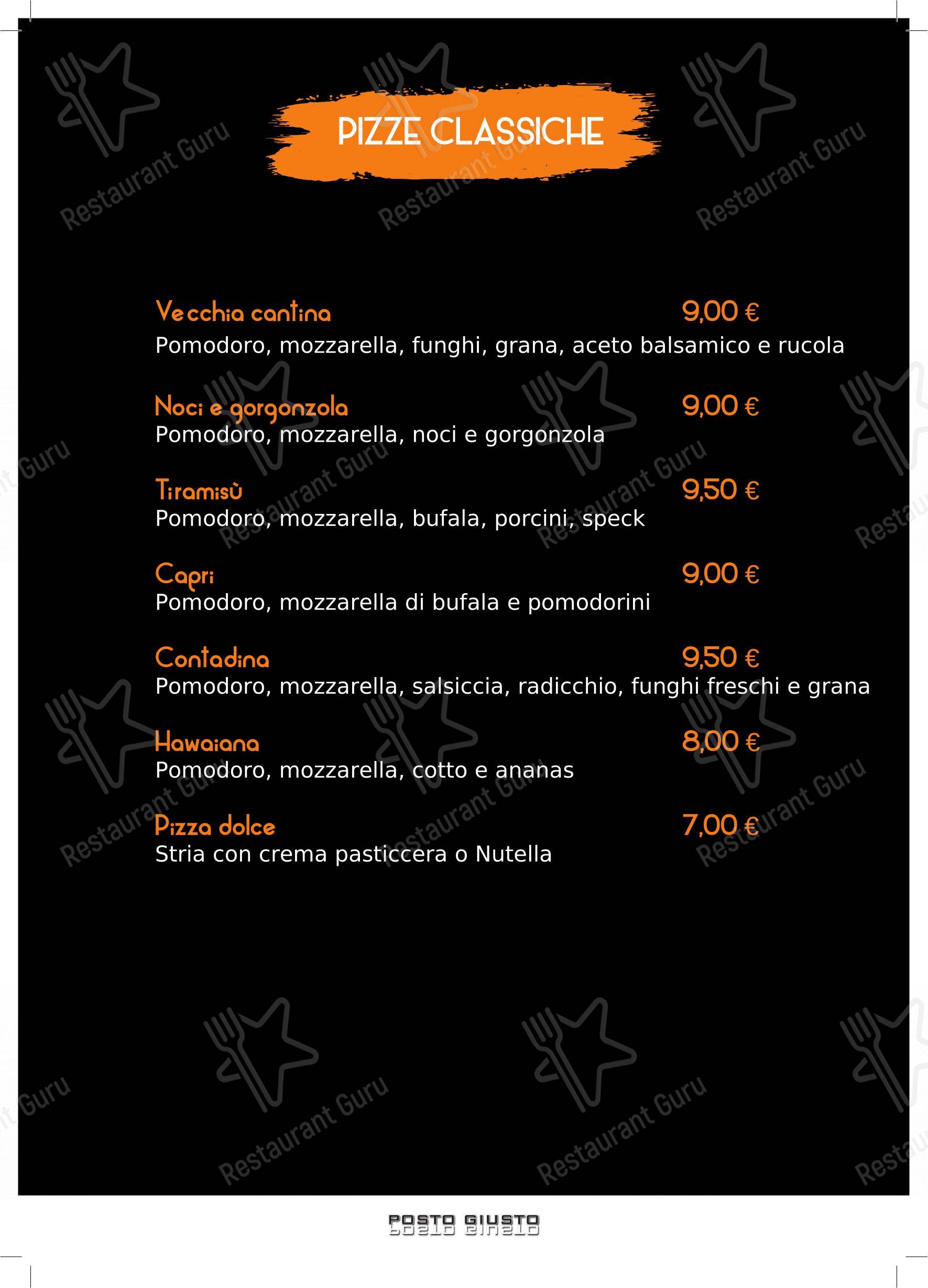 Menu di Pizzeria Posto Giusto - Menu