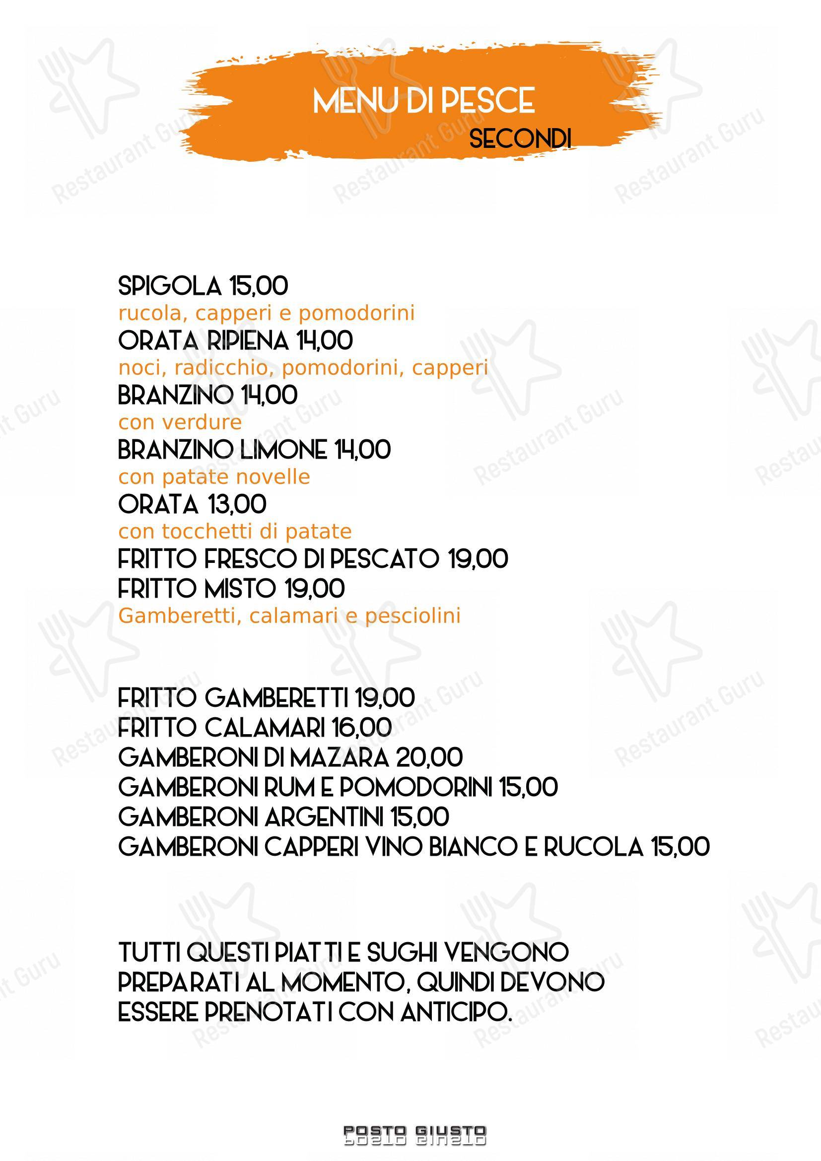 Menu bar per Pizzeria Posto Giusto pizzeria
