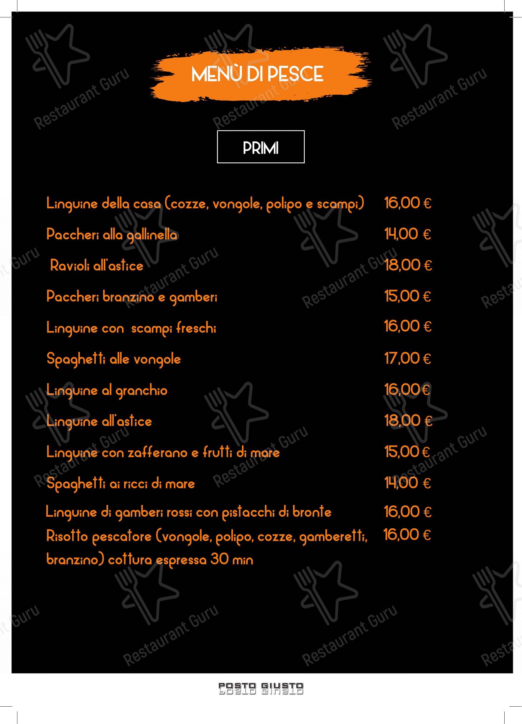 Menu per Pizzeria Posto Giusto pizzeria