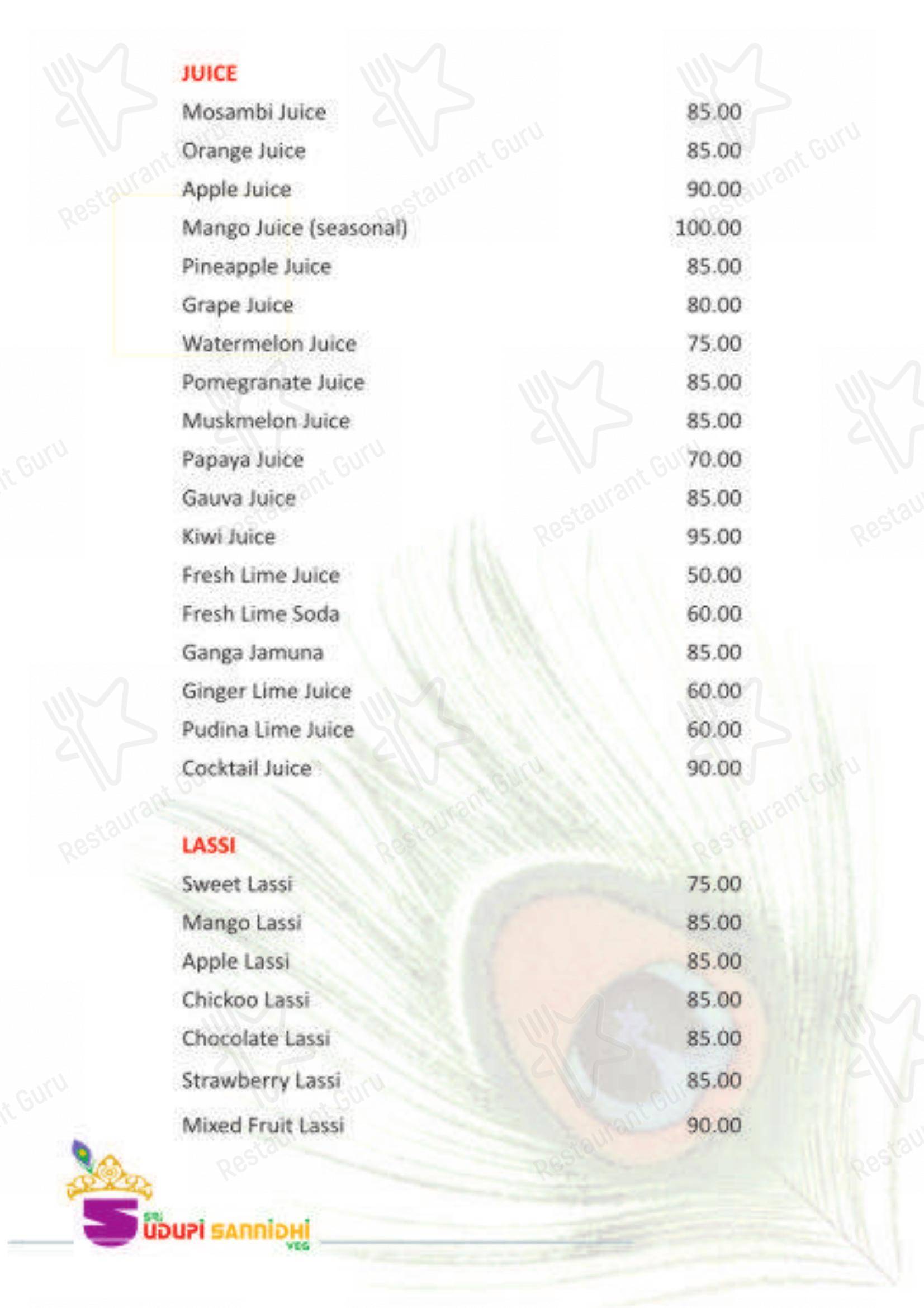 Menu for Sri Udupi Sannidhi - Pure Veg Udupi Restaurant in Bengaluru