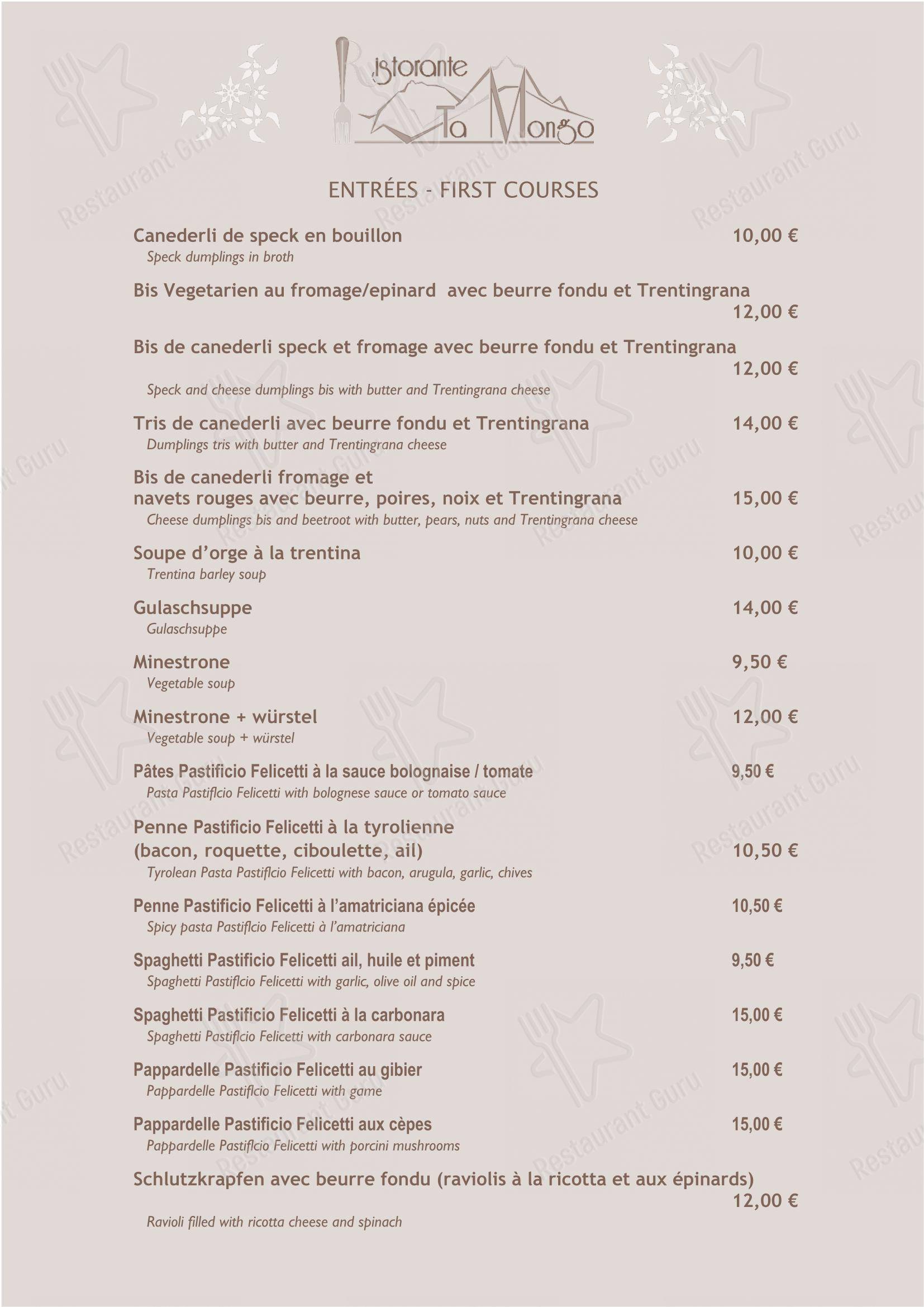 Menu bar per Ta Mongo in Pozza di Fassa