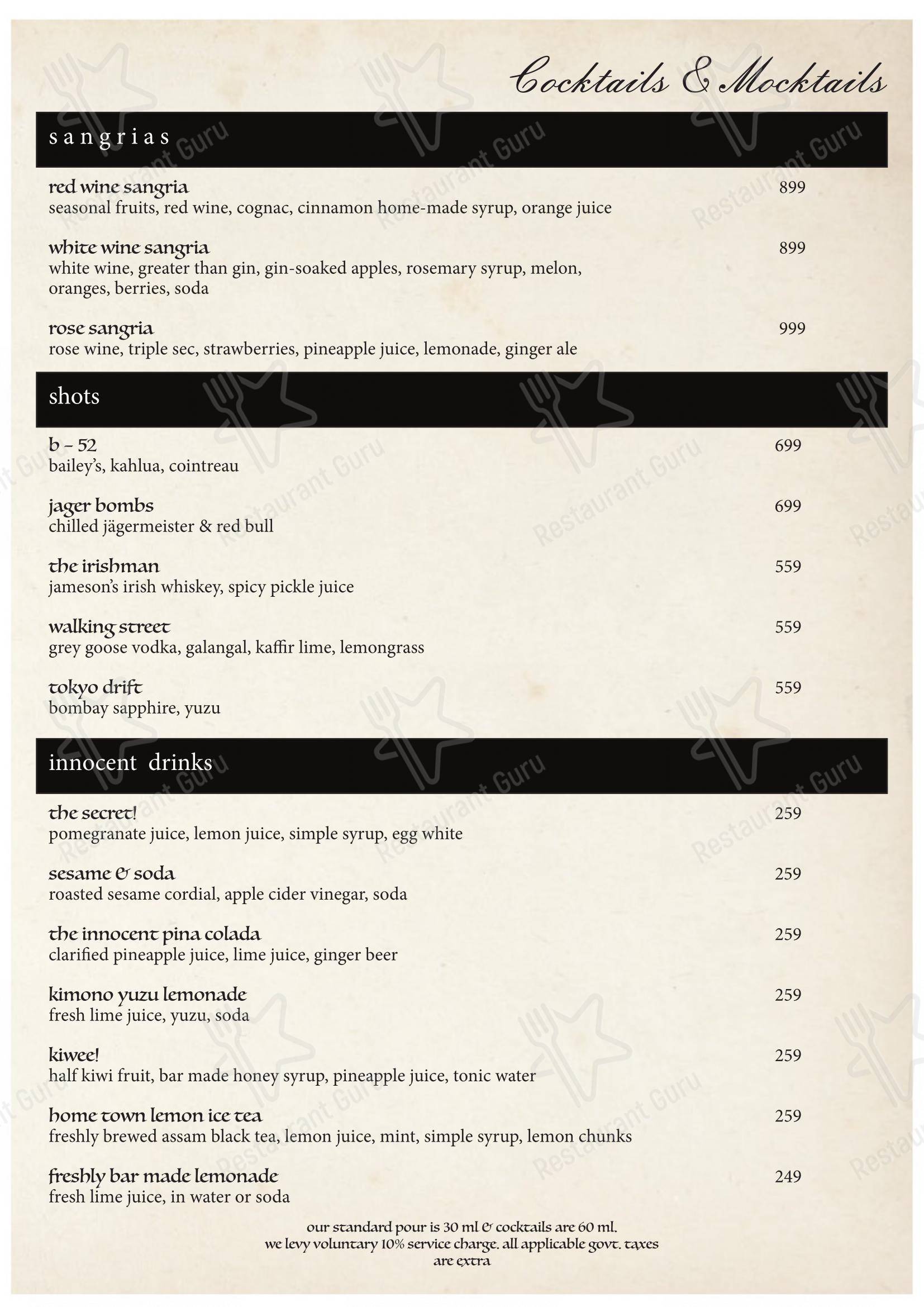 Menu bar for the The Maroon Room – Pan Asian Fine Dine in Guwahati restaurant
