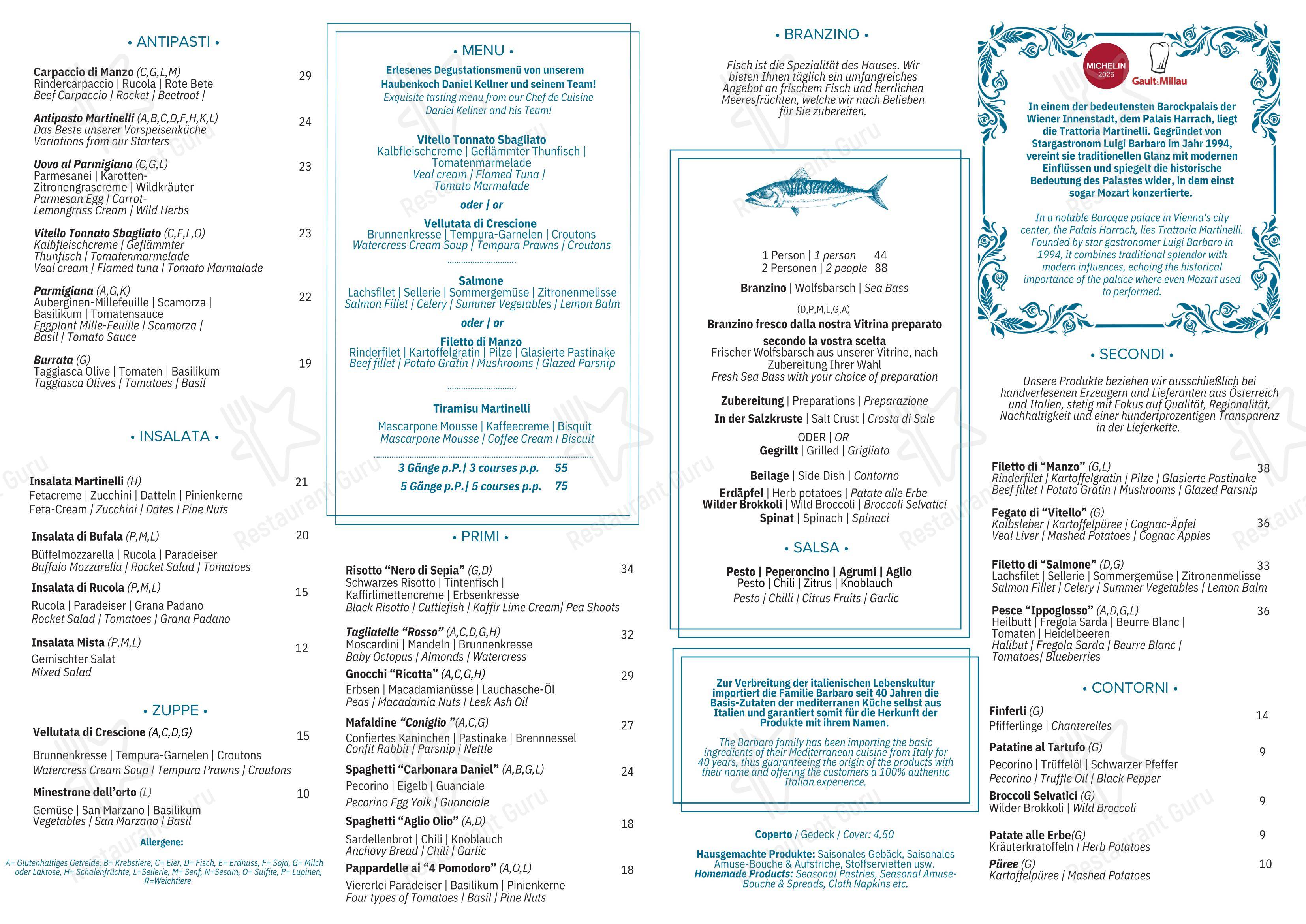 Menu pour Trattoria Martinelli restaurant