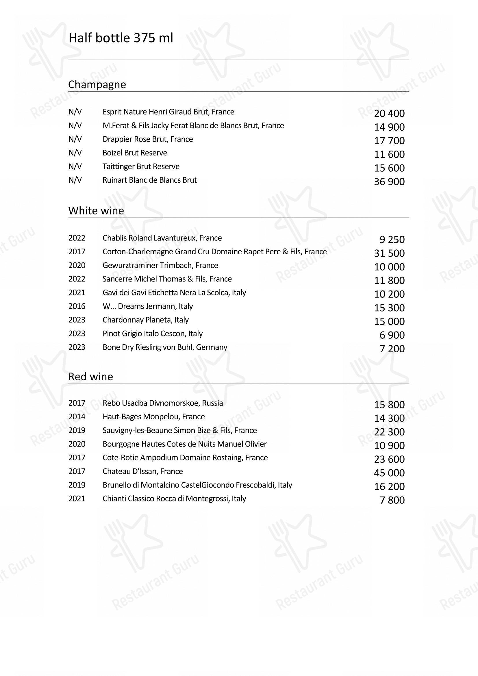 Wine Menu pour Turandot restaurant