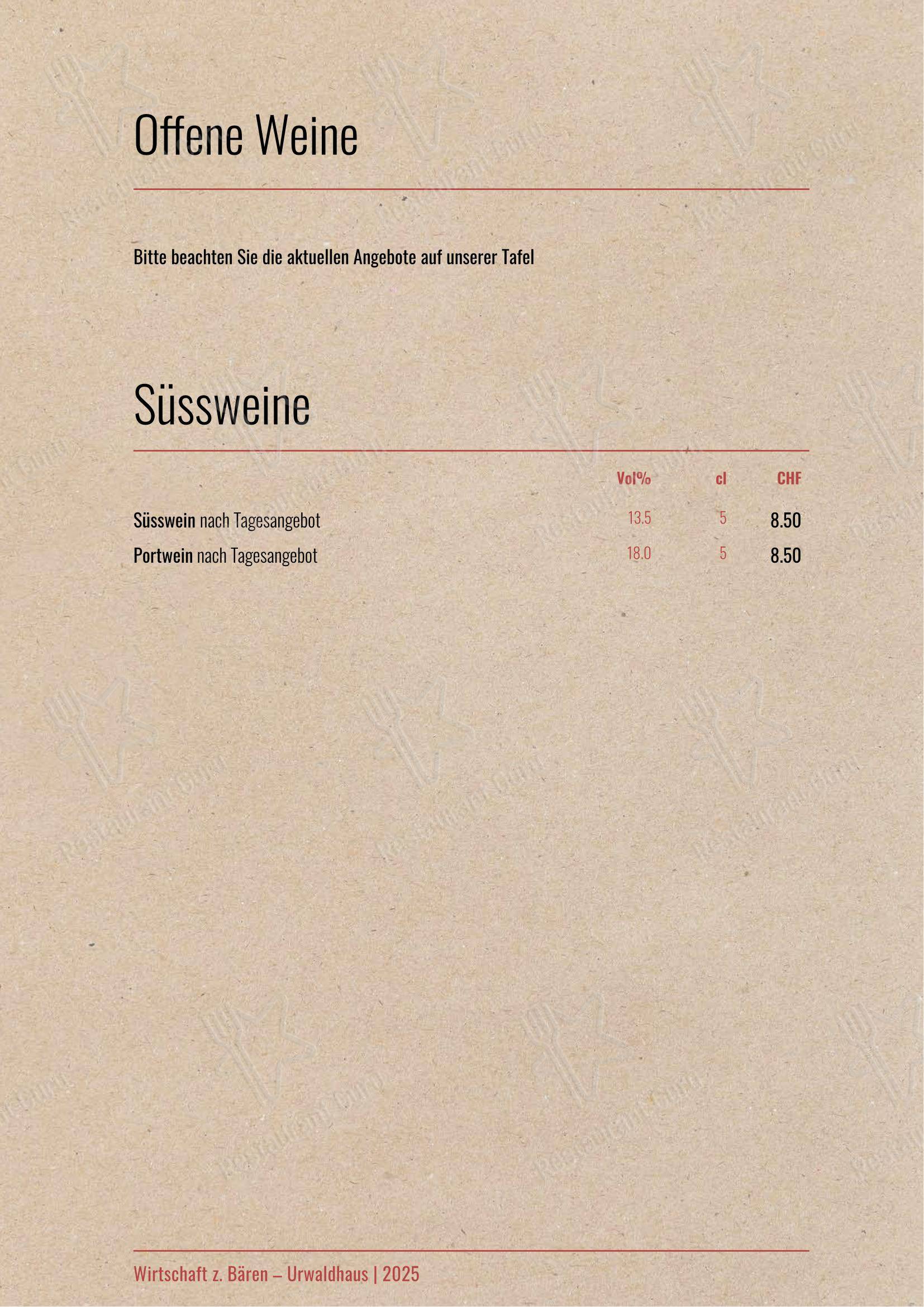 Urwaldhaus – Wirtschaft zum Bären in Rehetobel - Menu bar