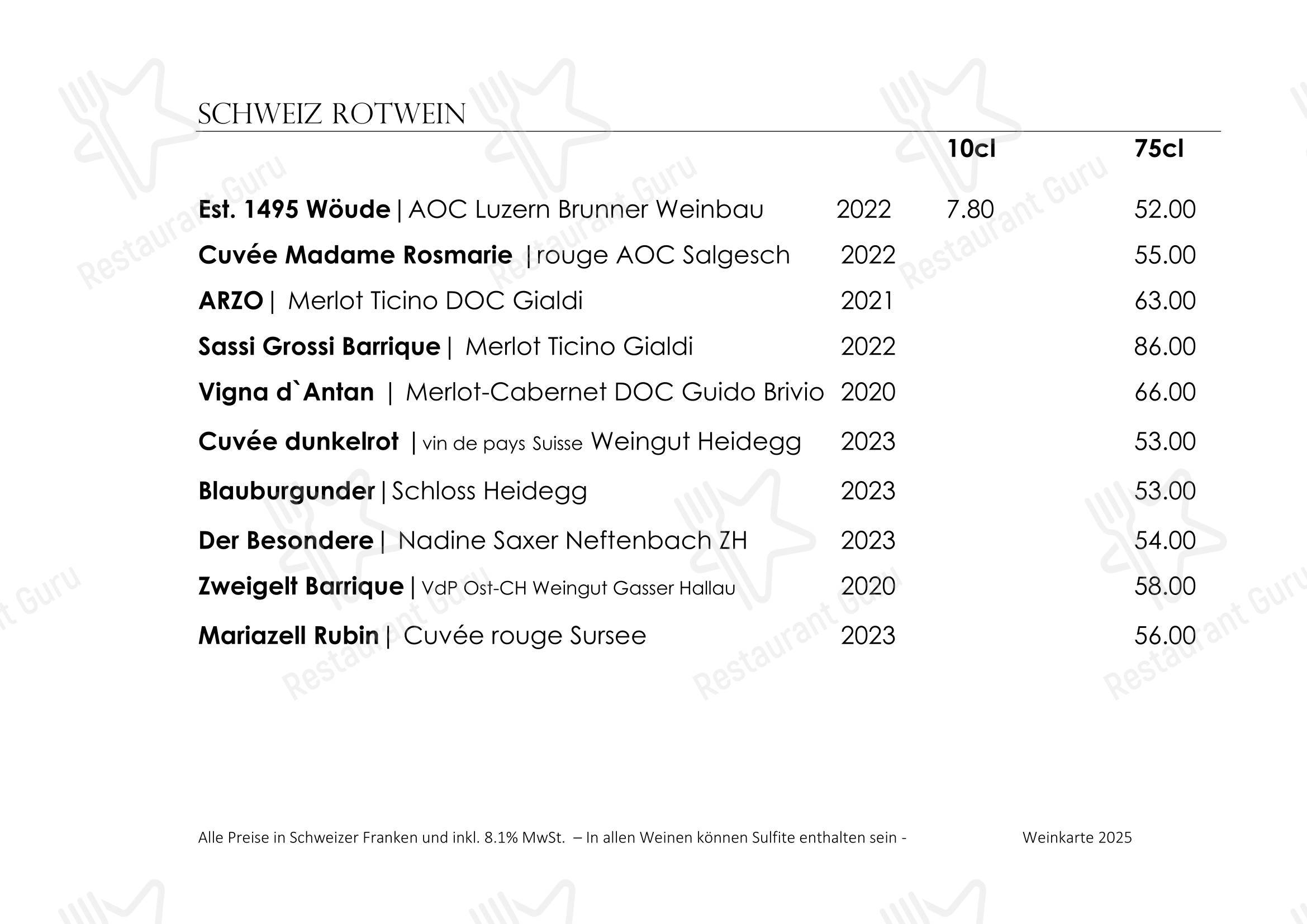 Menu di Wilder Mann Sursee AG - Menu bar