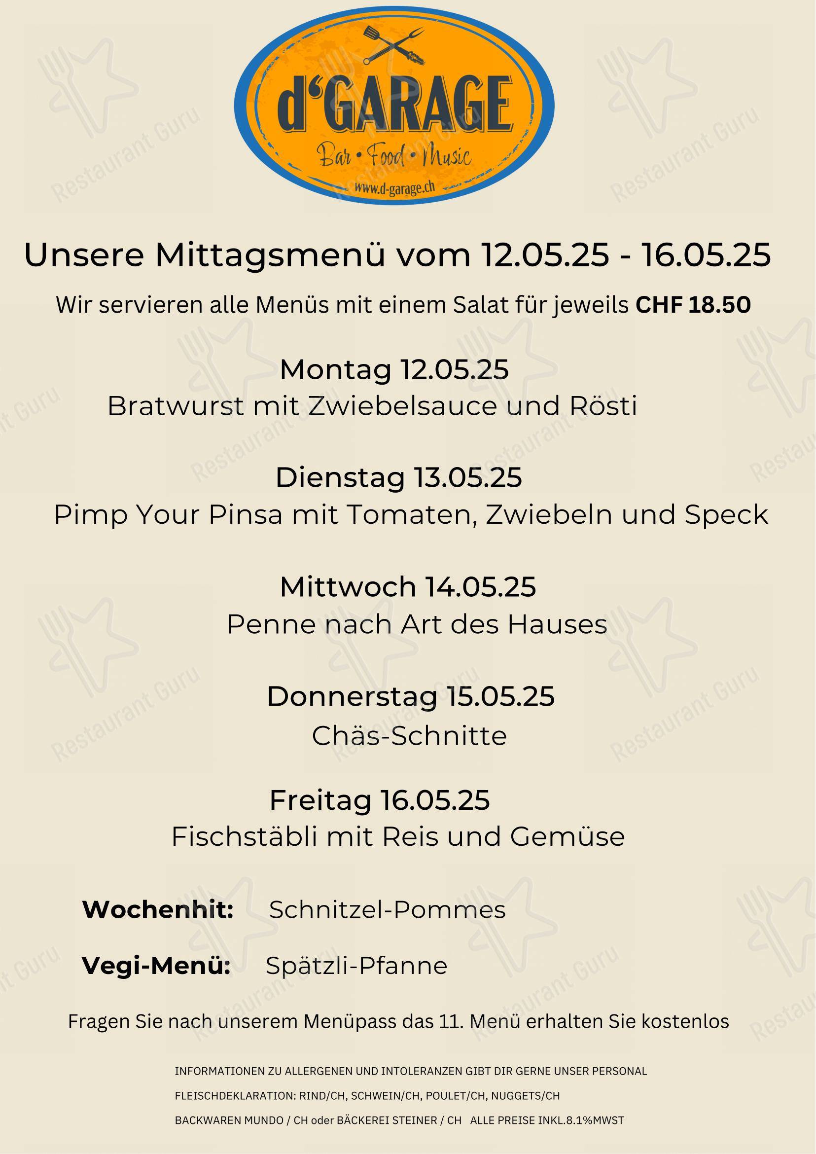 Menu di d`GARAGE - Menu