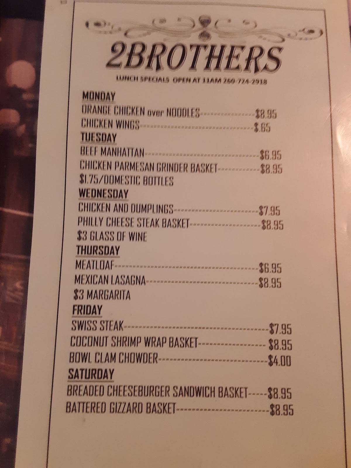 Menu at 2 Brothers Bar & Restaurant, Decatur
