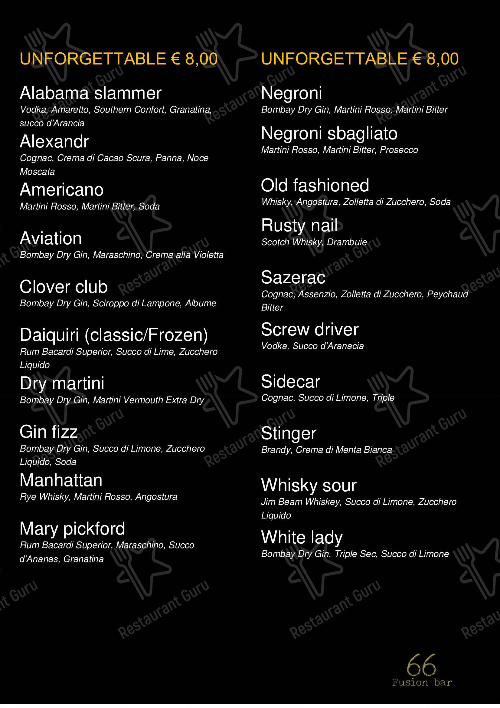 Menu per 66 Fusion Bar in Napoli