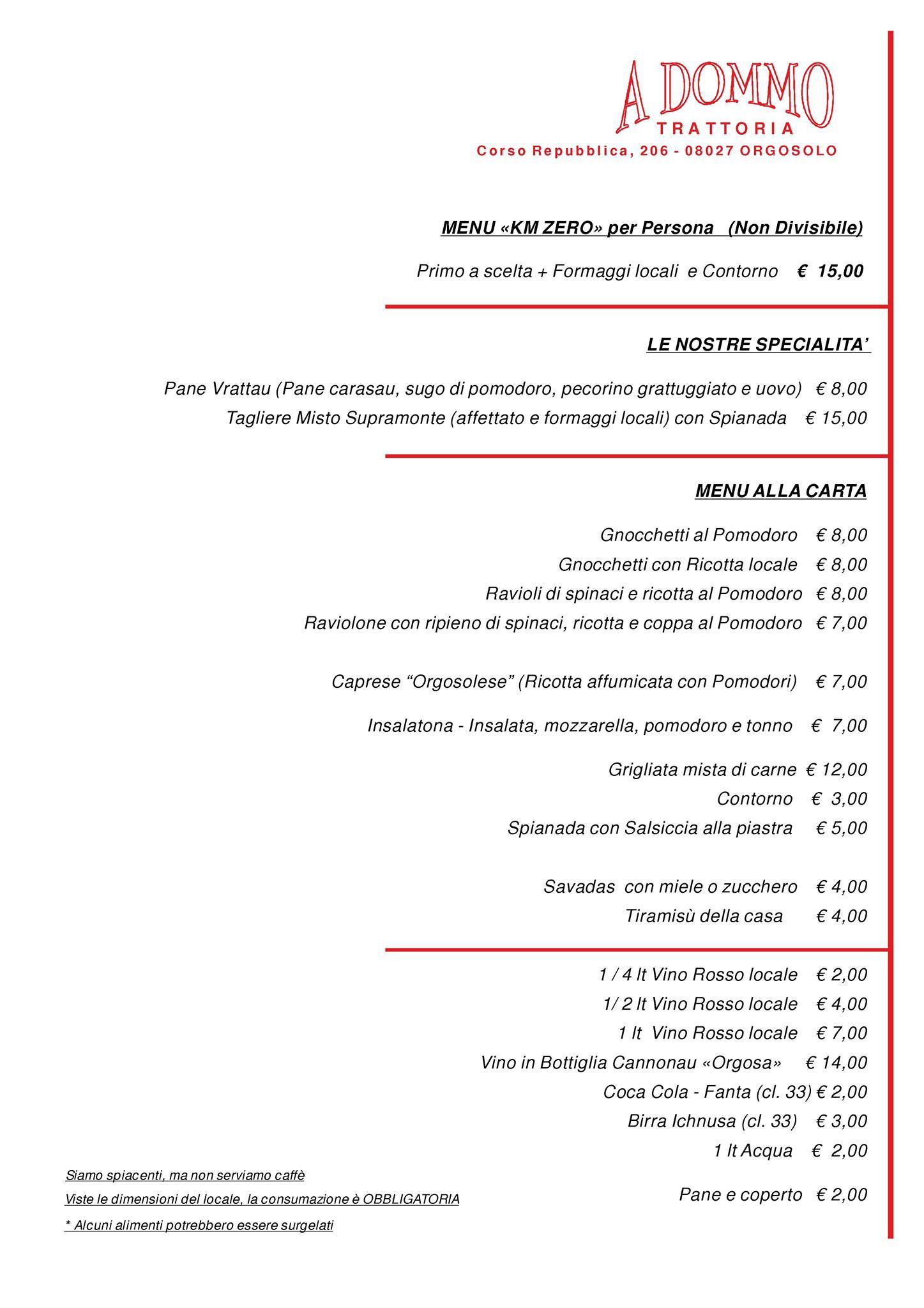Menu di A Dommo 