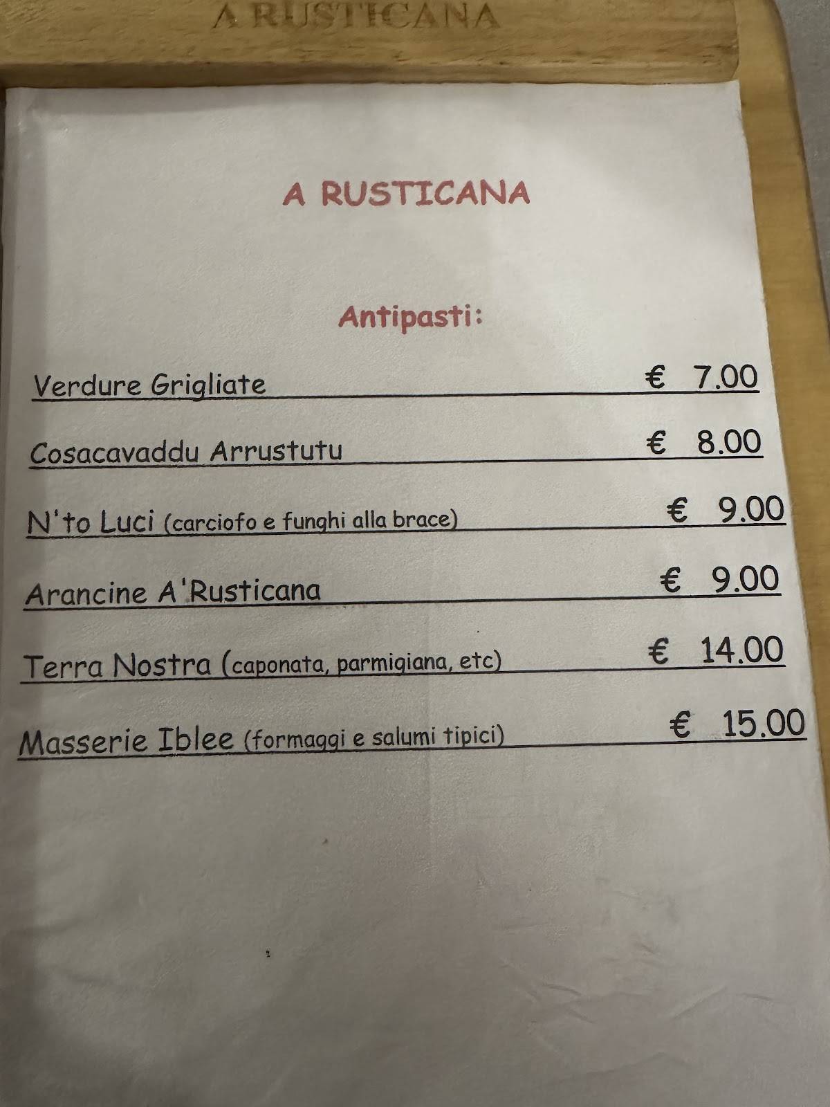 Menu di A RUSTICANA 