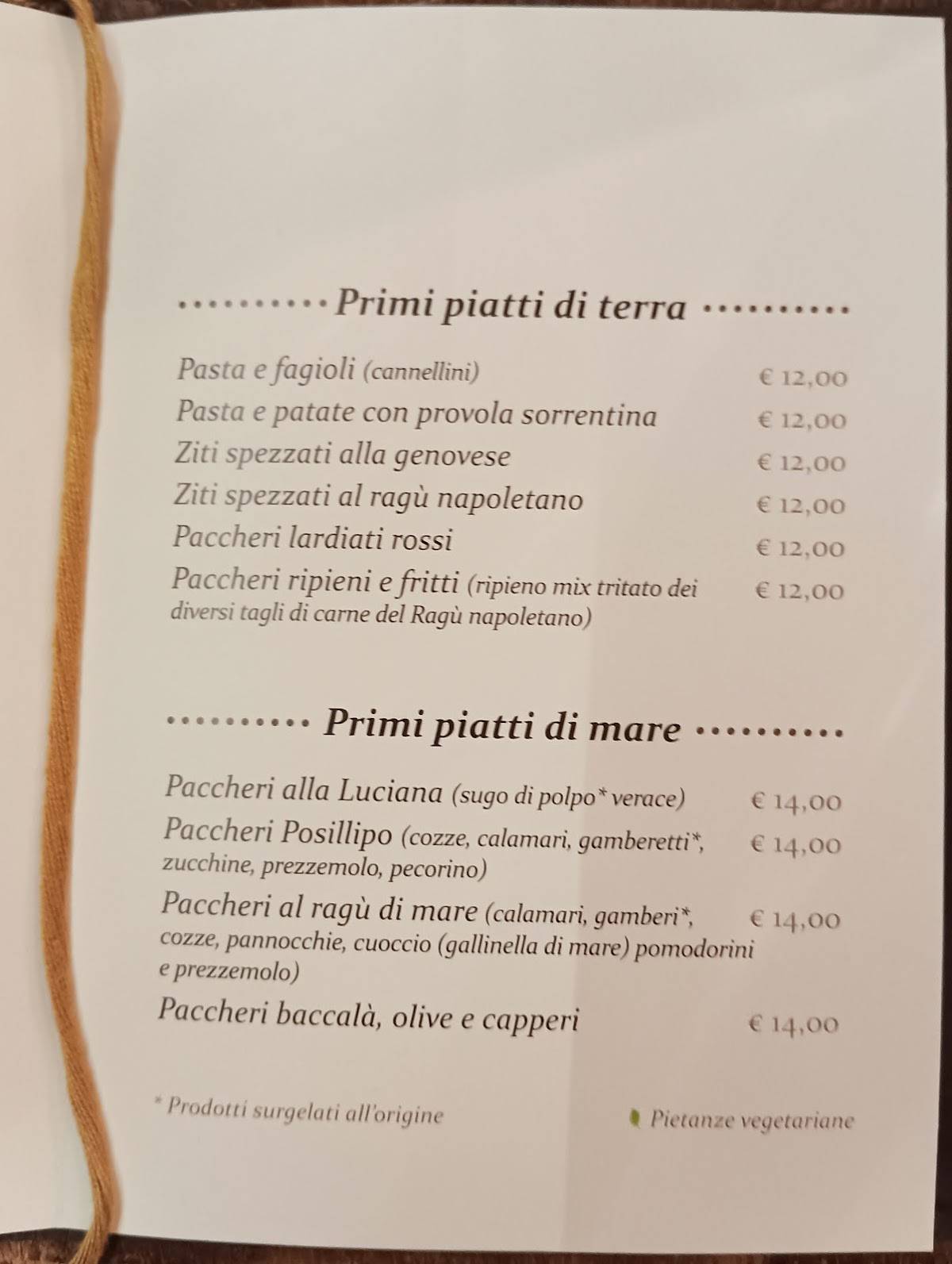 Menu di 'A Smorfia 