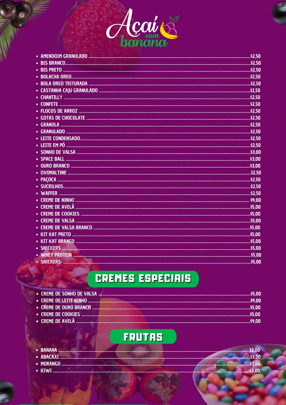 Açaí com Banana cardápio