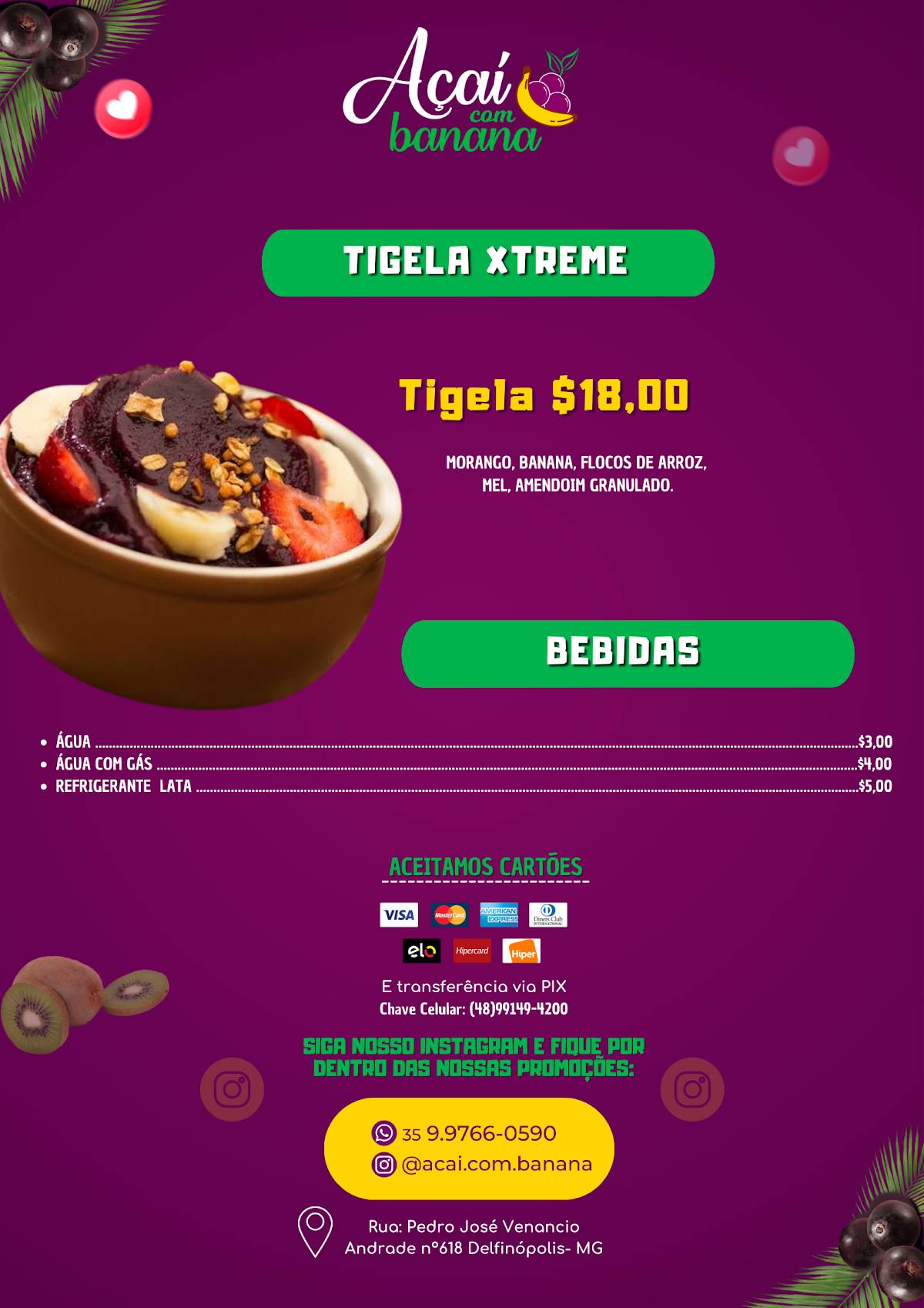 Açaí com Banana cardápio