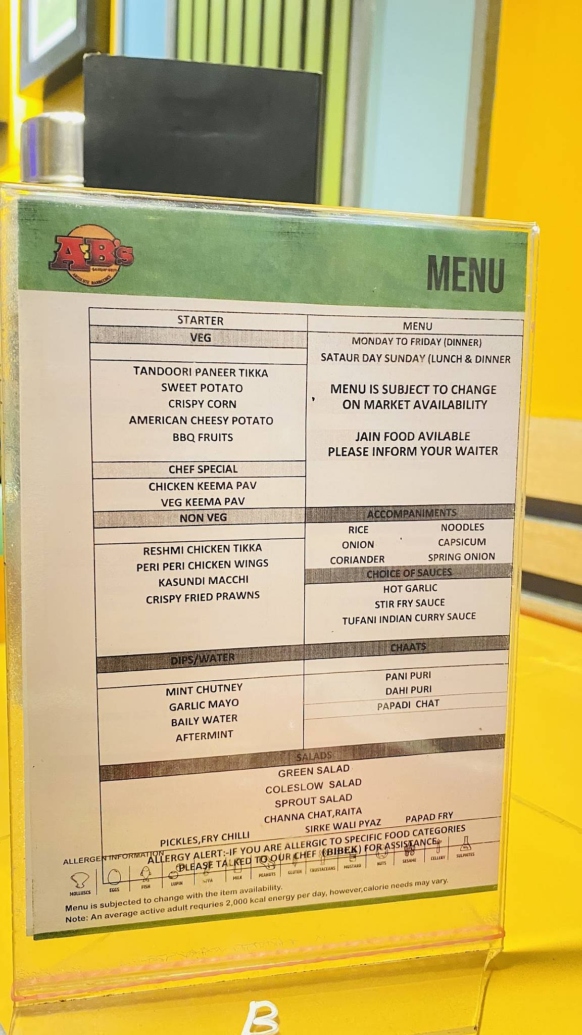 AB's - Absolute Barbecues Avani Mall, Kolkata menu