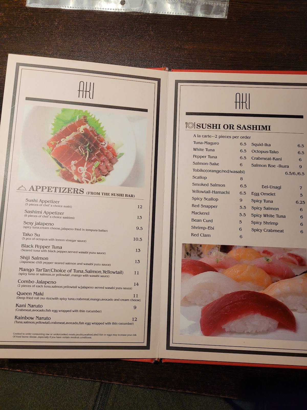 Menu at AKI Japanese Restaurant, Chambersburg